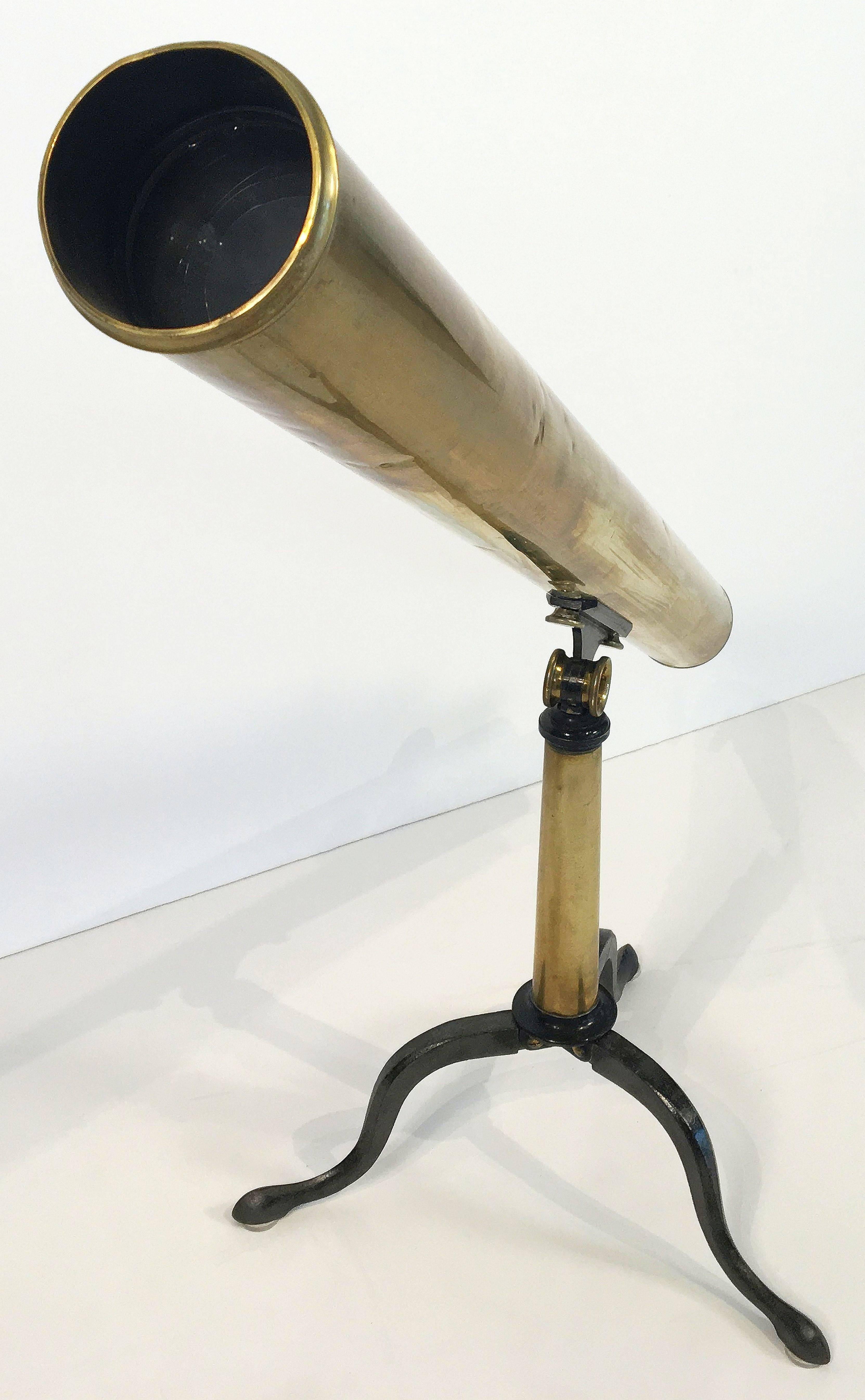 Large Brass Library Telescope on Folding Tripod Base from Scotland For Sale 1