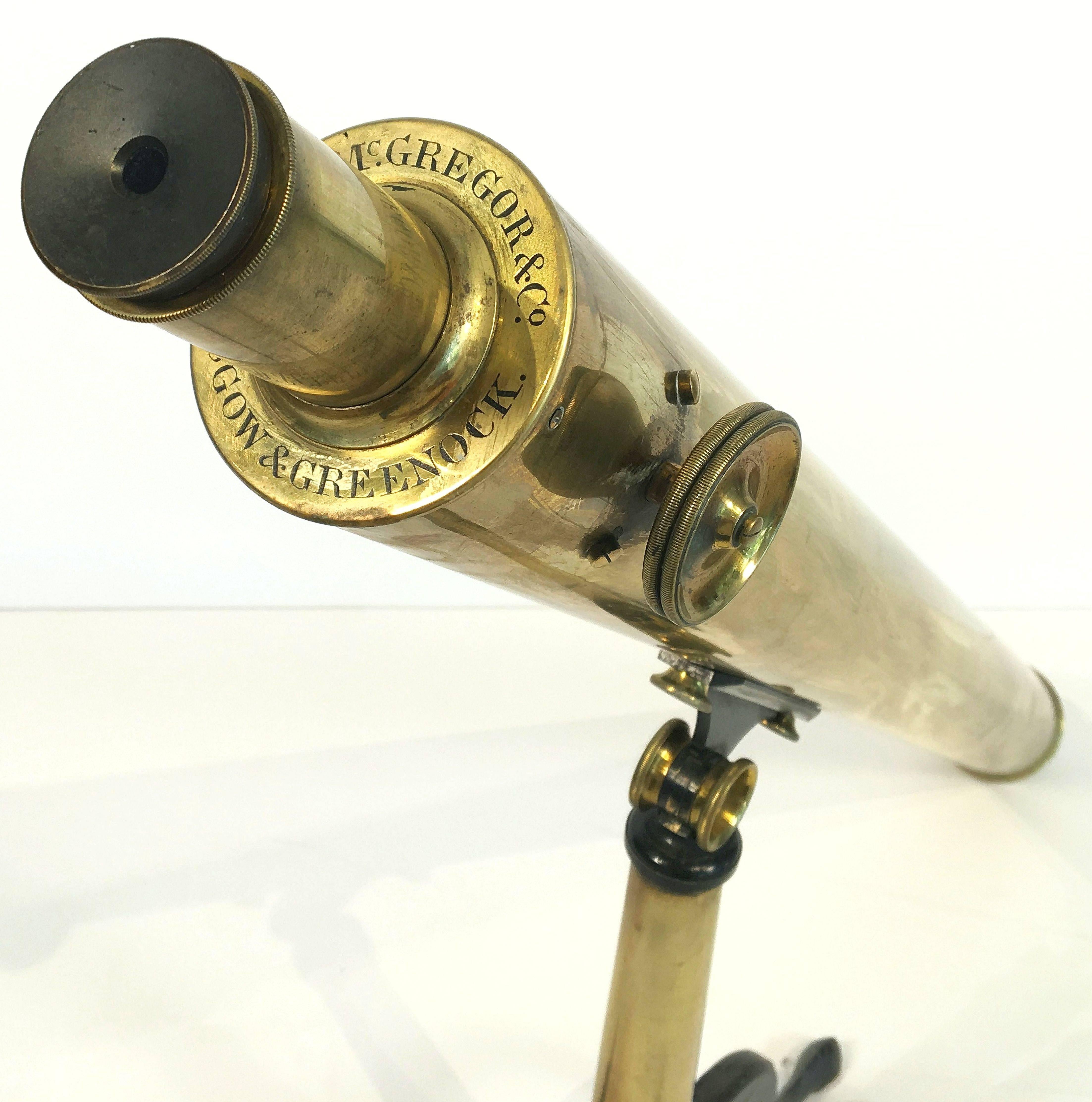 Large Brass Library Telescope on Folding Tripod Base from Scotland For Sale 2