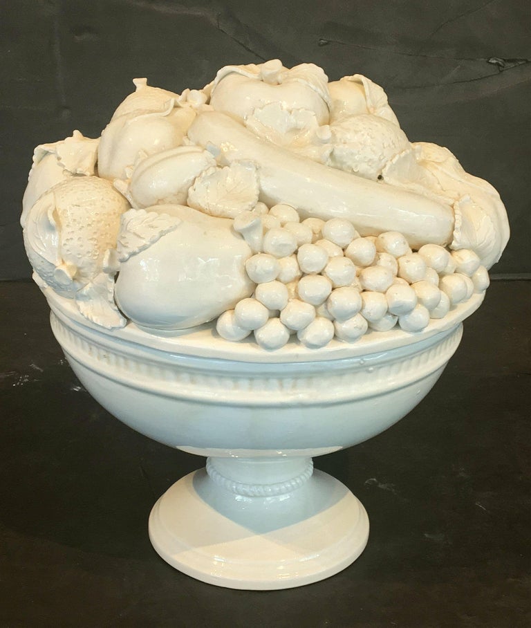 Large Italian Creamware or White Glazed Pedestal Bowl of Fruit at 1stDibs