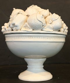 Large Italian Creamware or White Glazed Pedestal Bowl of Fruit