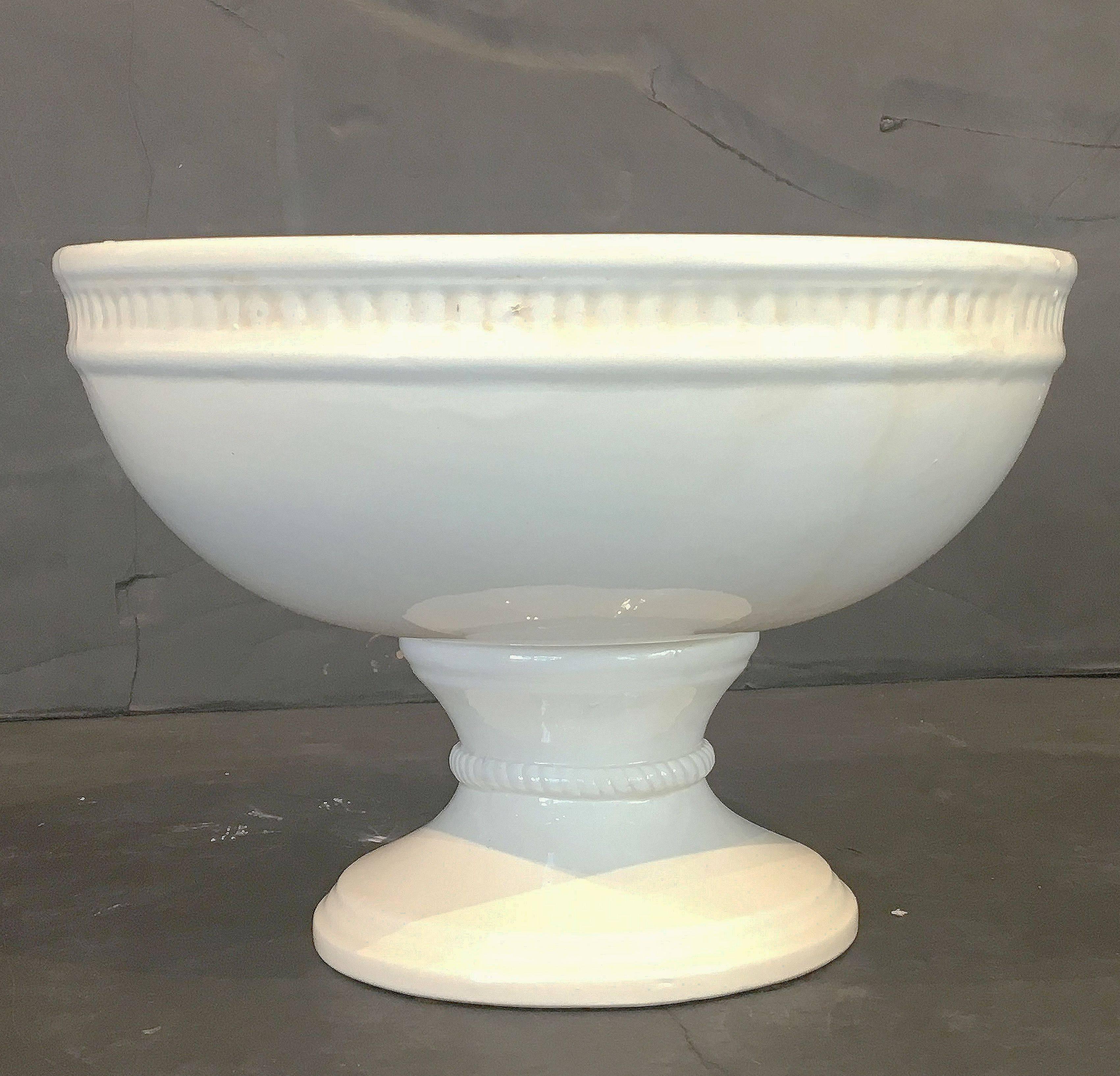 Large Italian Creamware or White Glazed Pedestal Bowl of Fruit 1