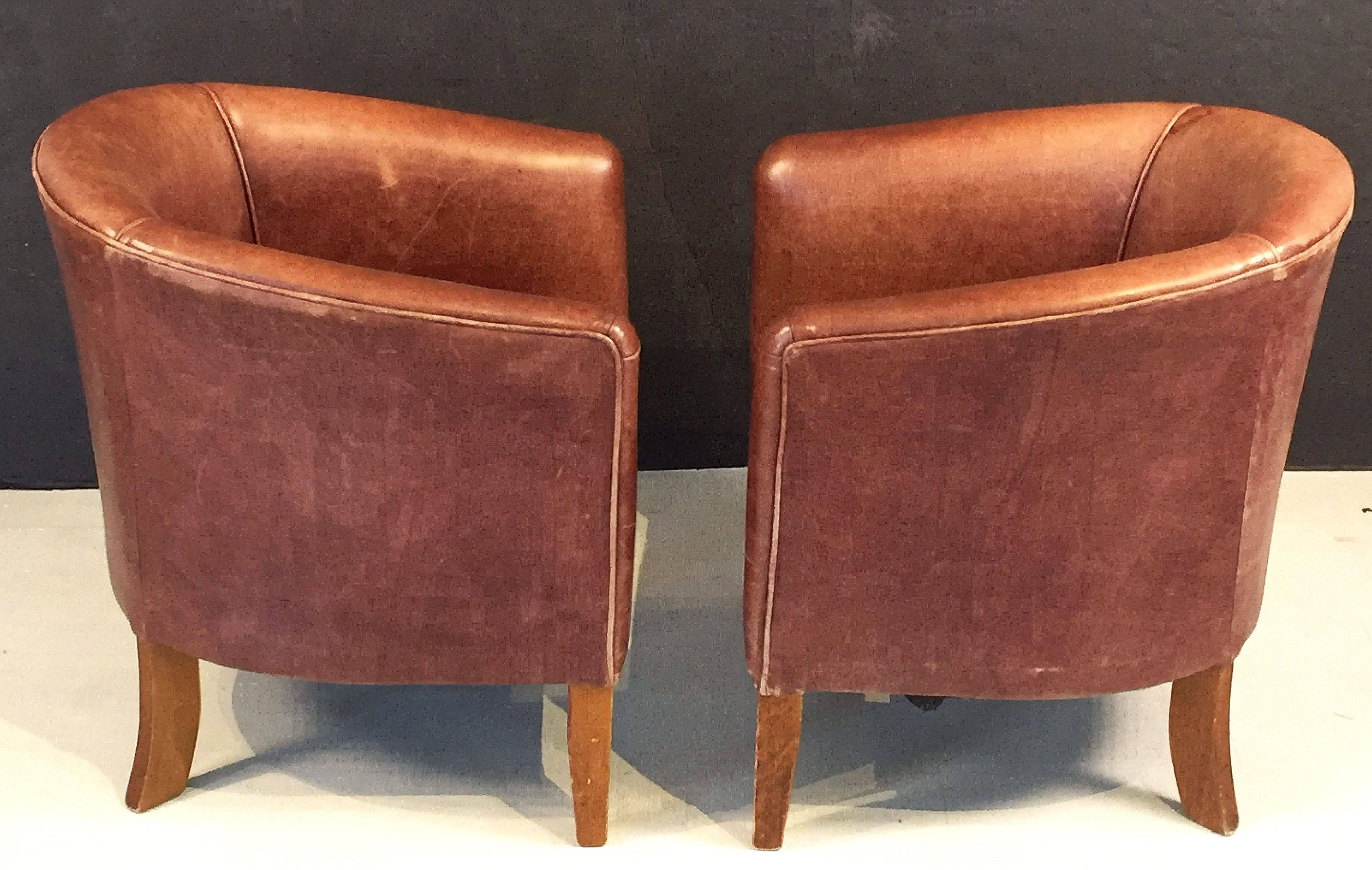 Upholstery Pair of Italian Leather Lounge Chairs
