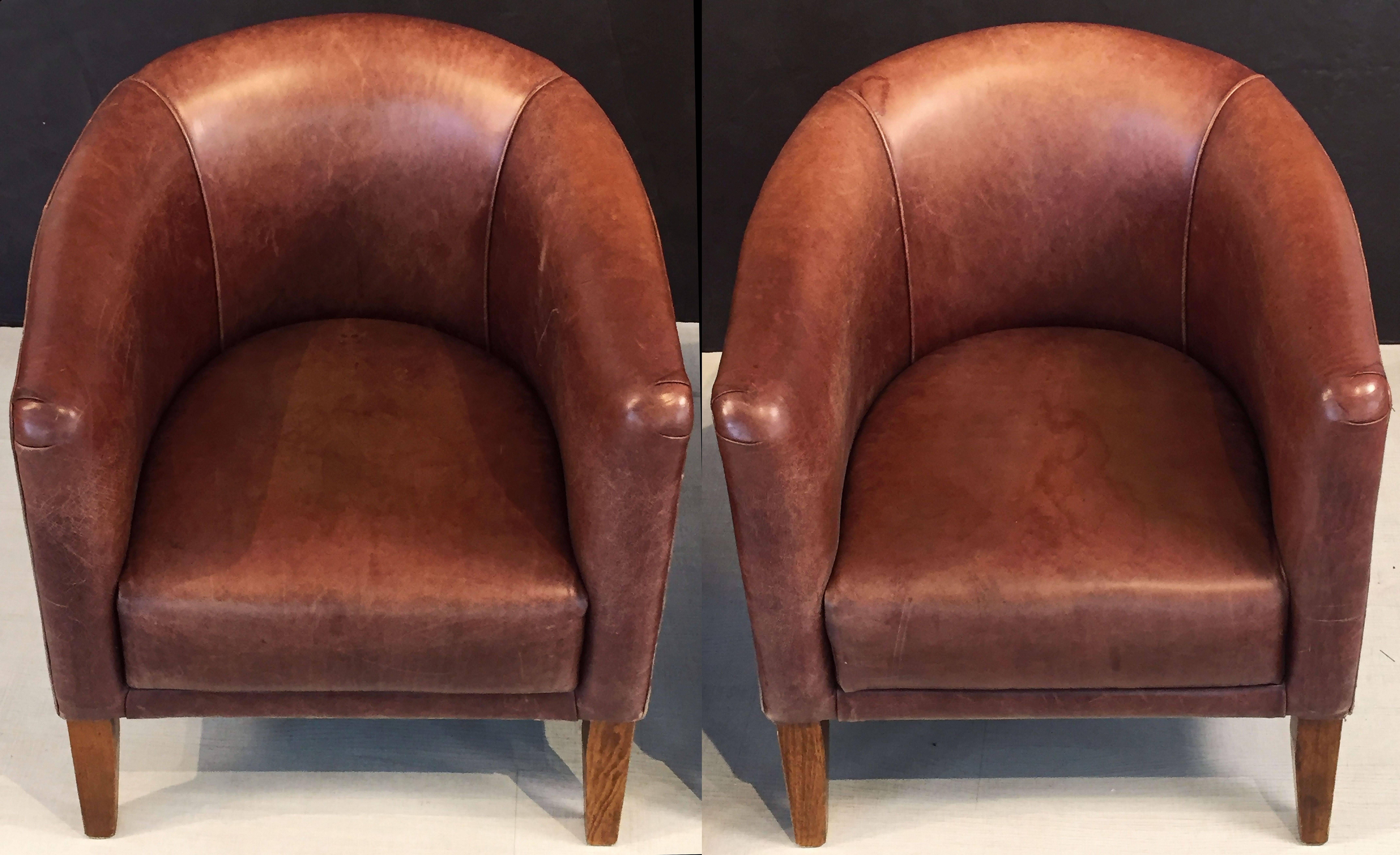 Pair of Italian Leather Lounge Chairs 4