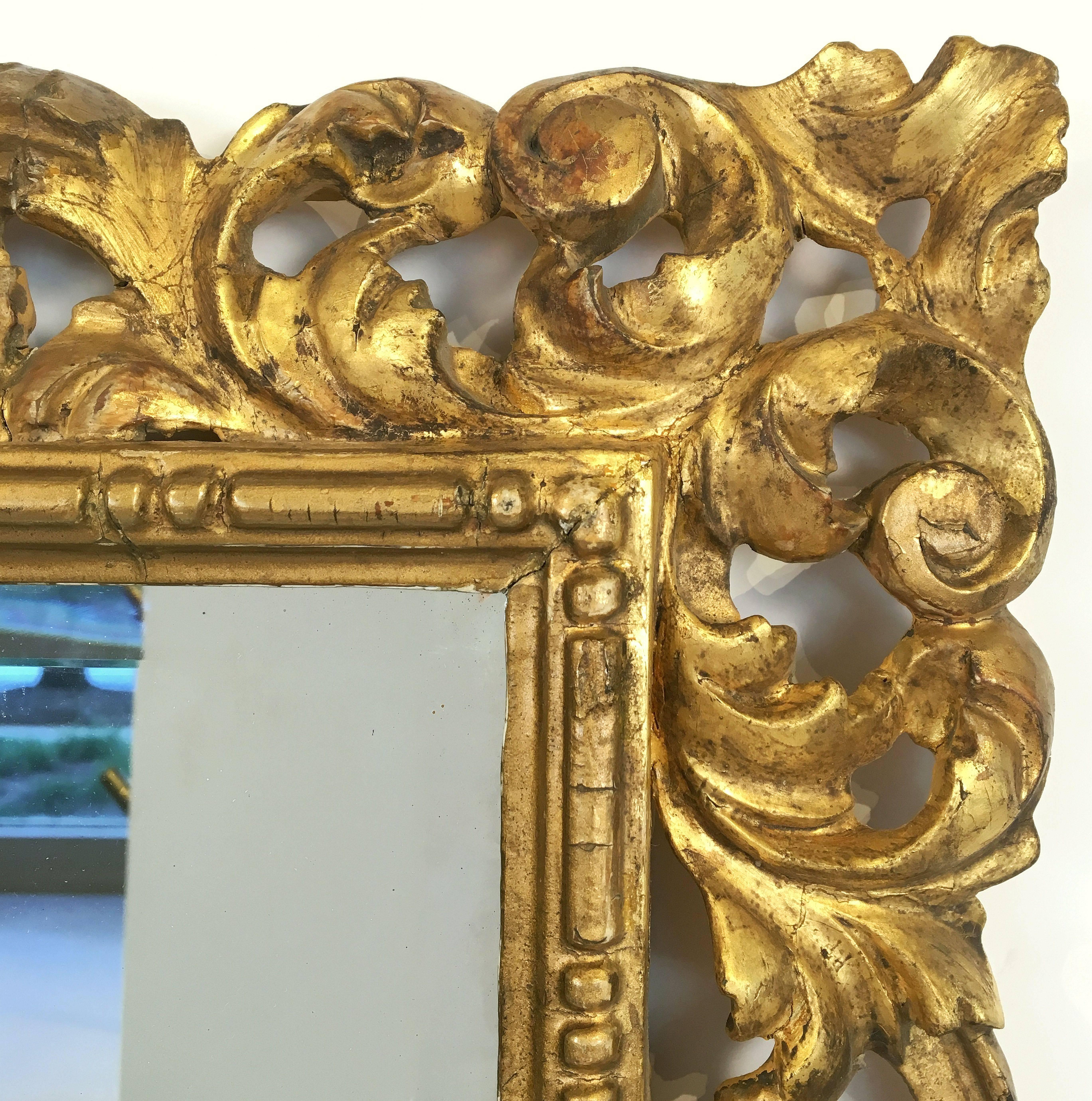 Rococo Beveled Mirror with Carved Giltwood Frame (H 22 1/2 x W 16 1/2) In Good Condition In Austin, TX