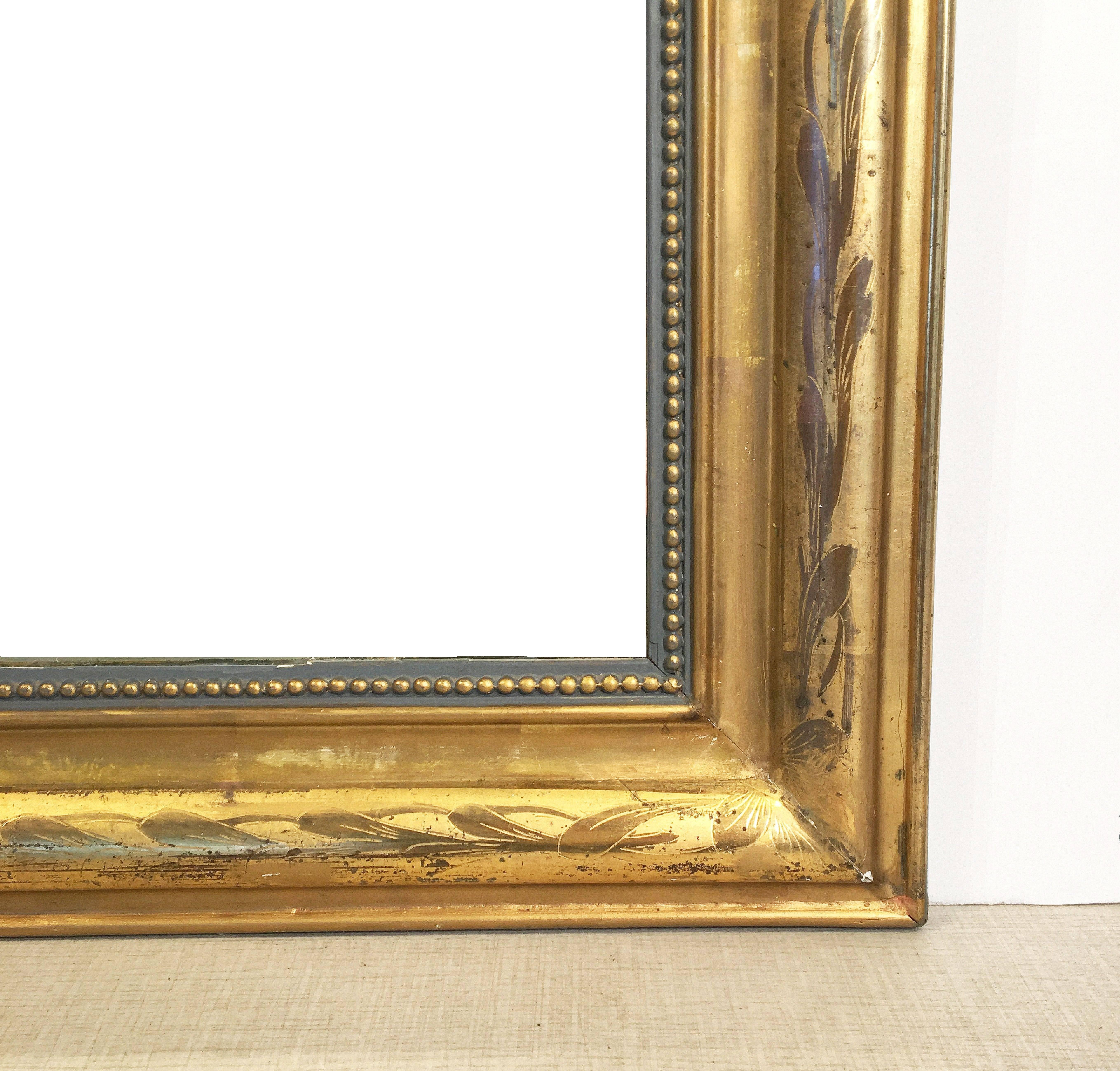 19th Century Large Louis Philippe Arch Top Gilt Mirror (H 55 1/4 x W 39 3/4)