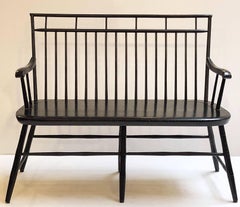 American Spindle Back Settee or Seating Bench of Painted Wood