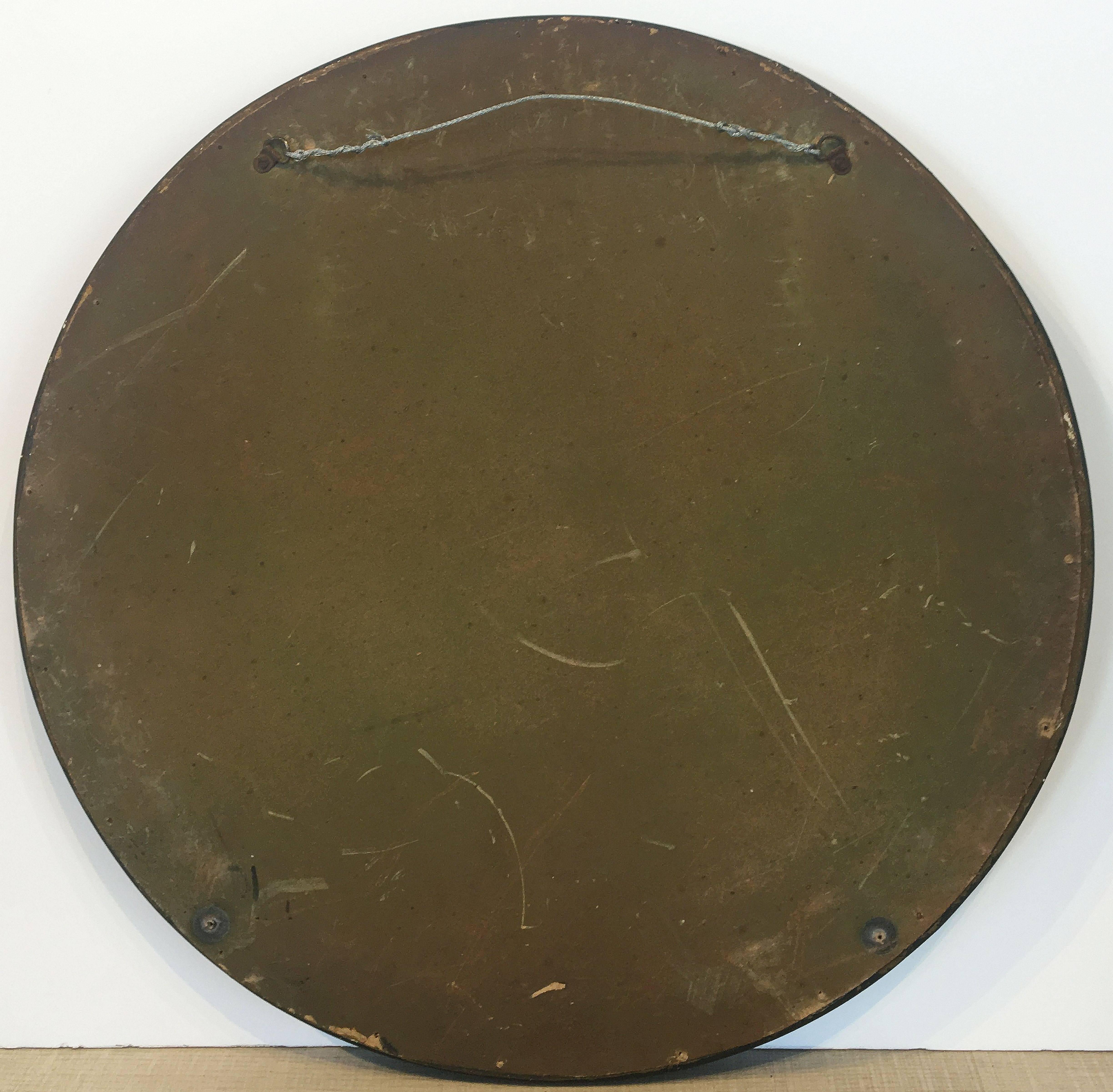 Gilt English Round Ebony Black and Gold Framed Convex Mirror (Diameter 24 1/2)