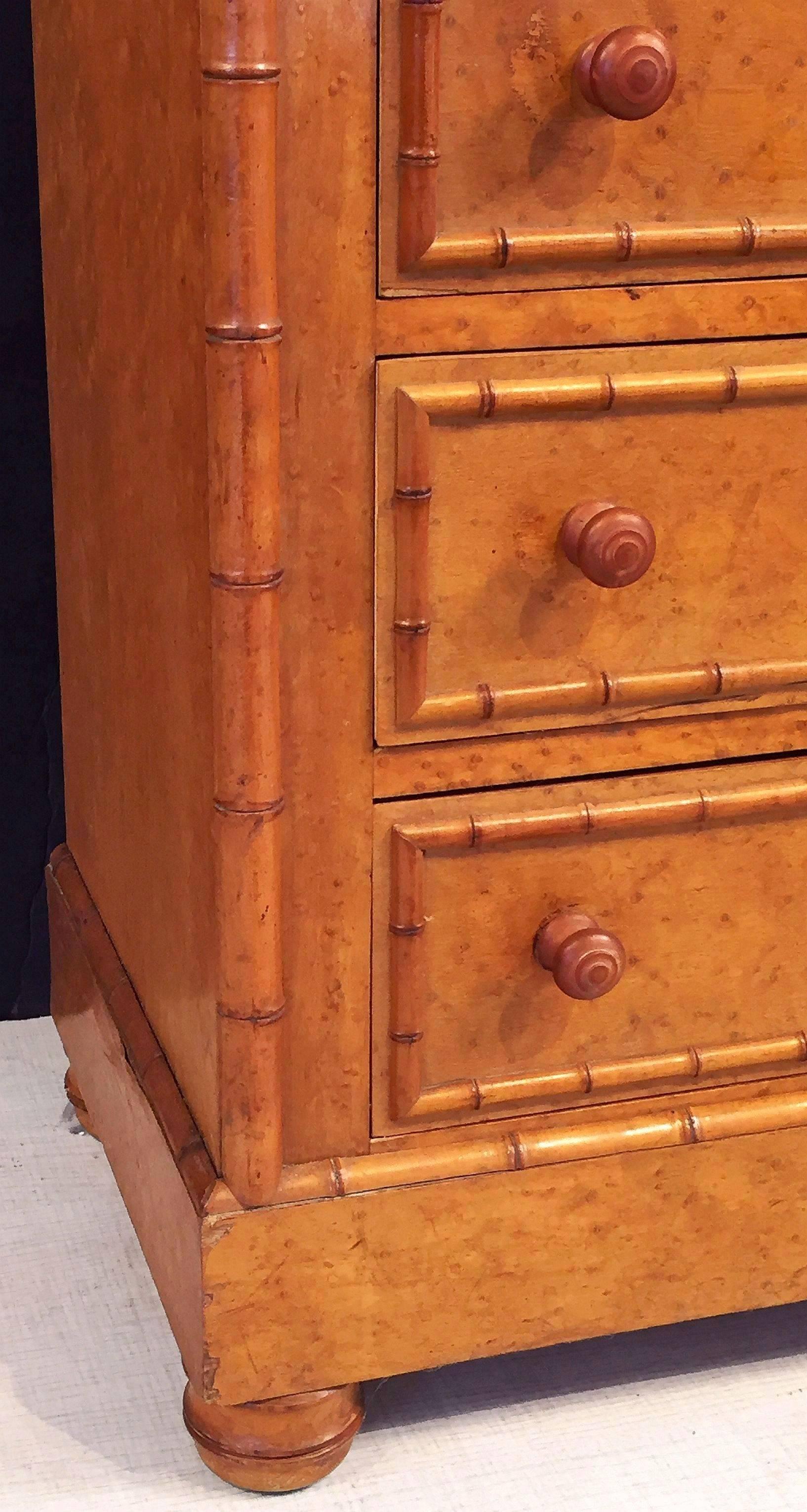 Turned Faux Bamboo Wellington Collector's Cabinet or Chest of Drawers of Curly Maple