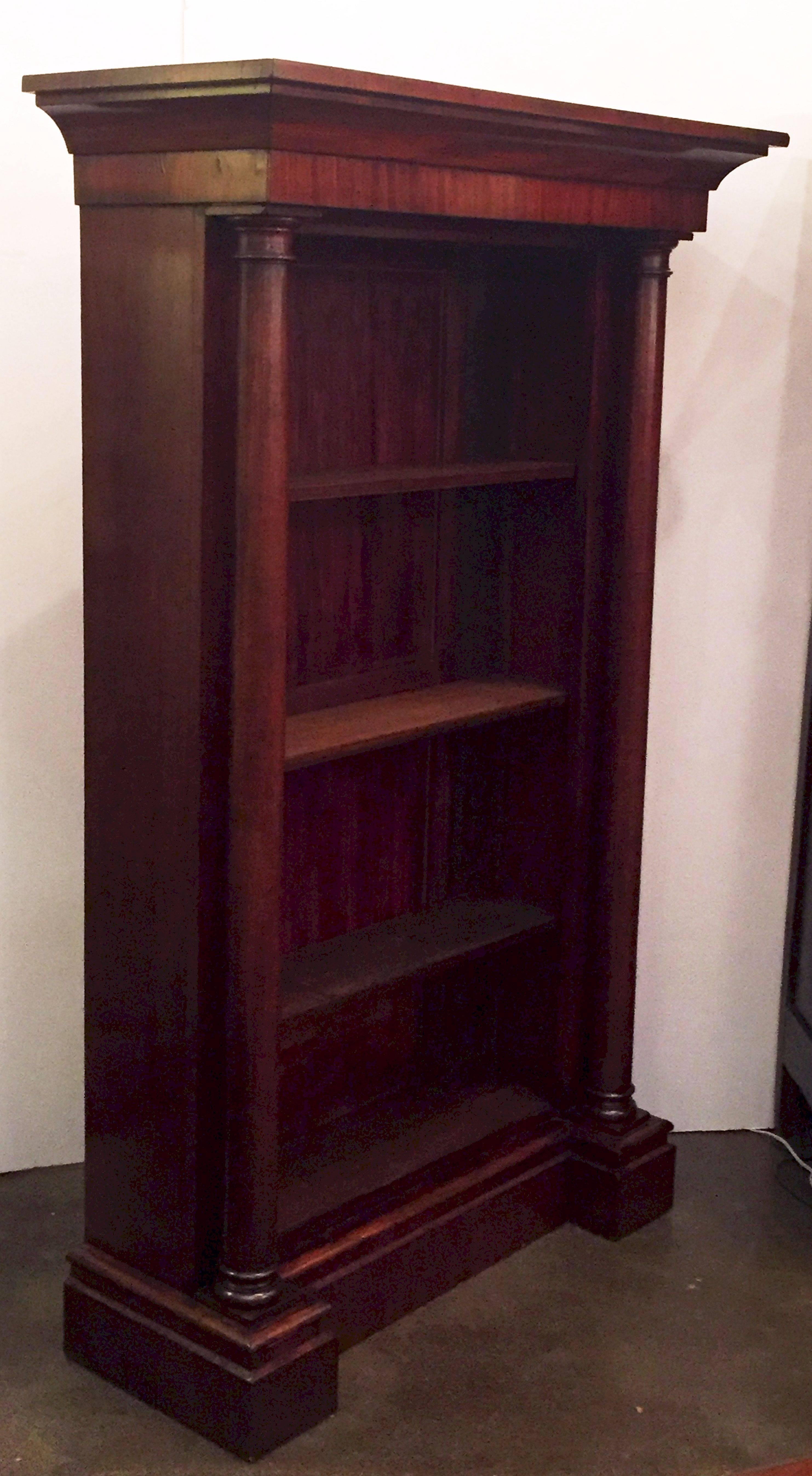 Wood Large English Open Bookcase of Mahogany with Turned Columns