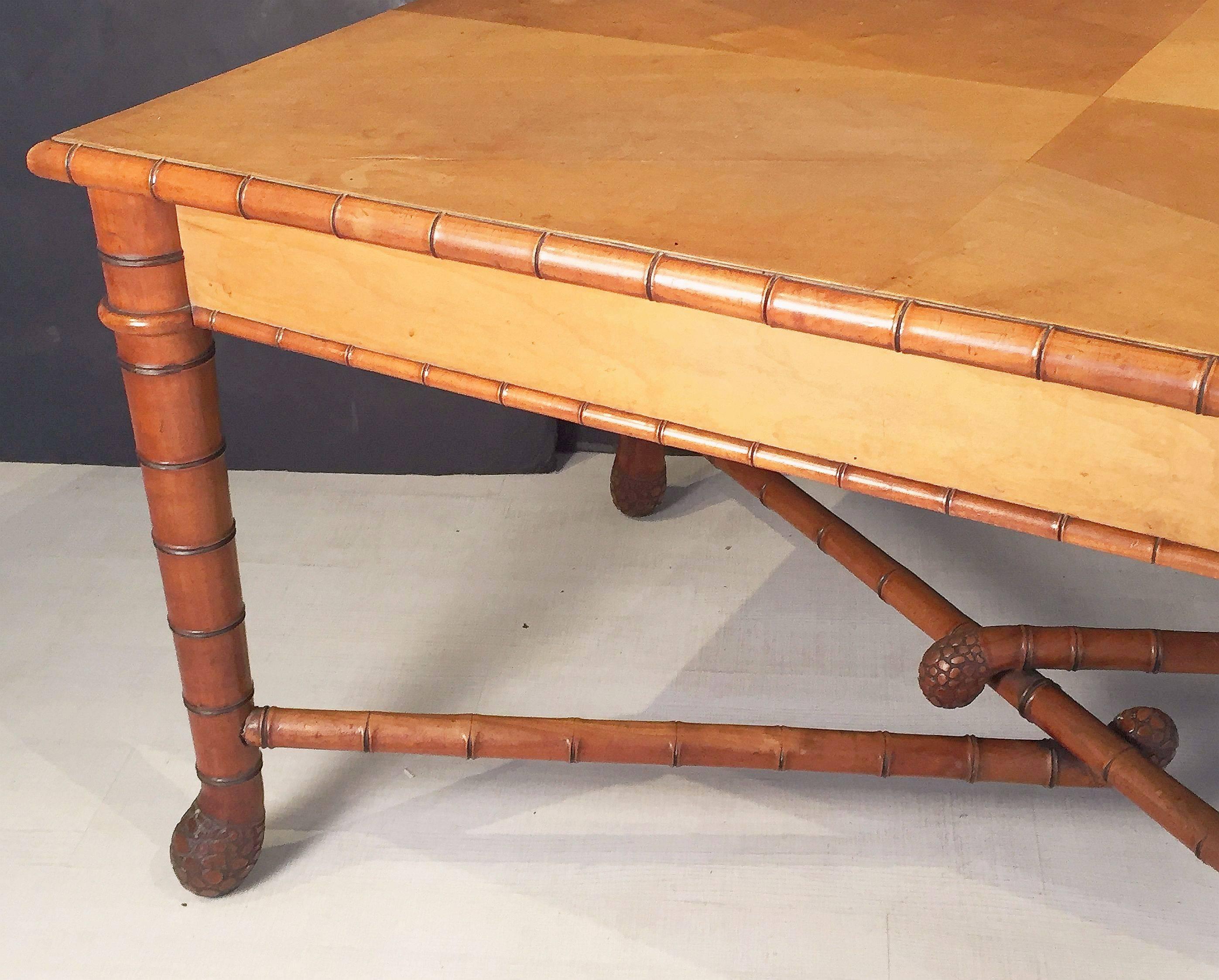 Large Faux Bamboo Library Table from Italy For Sale 2
