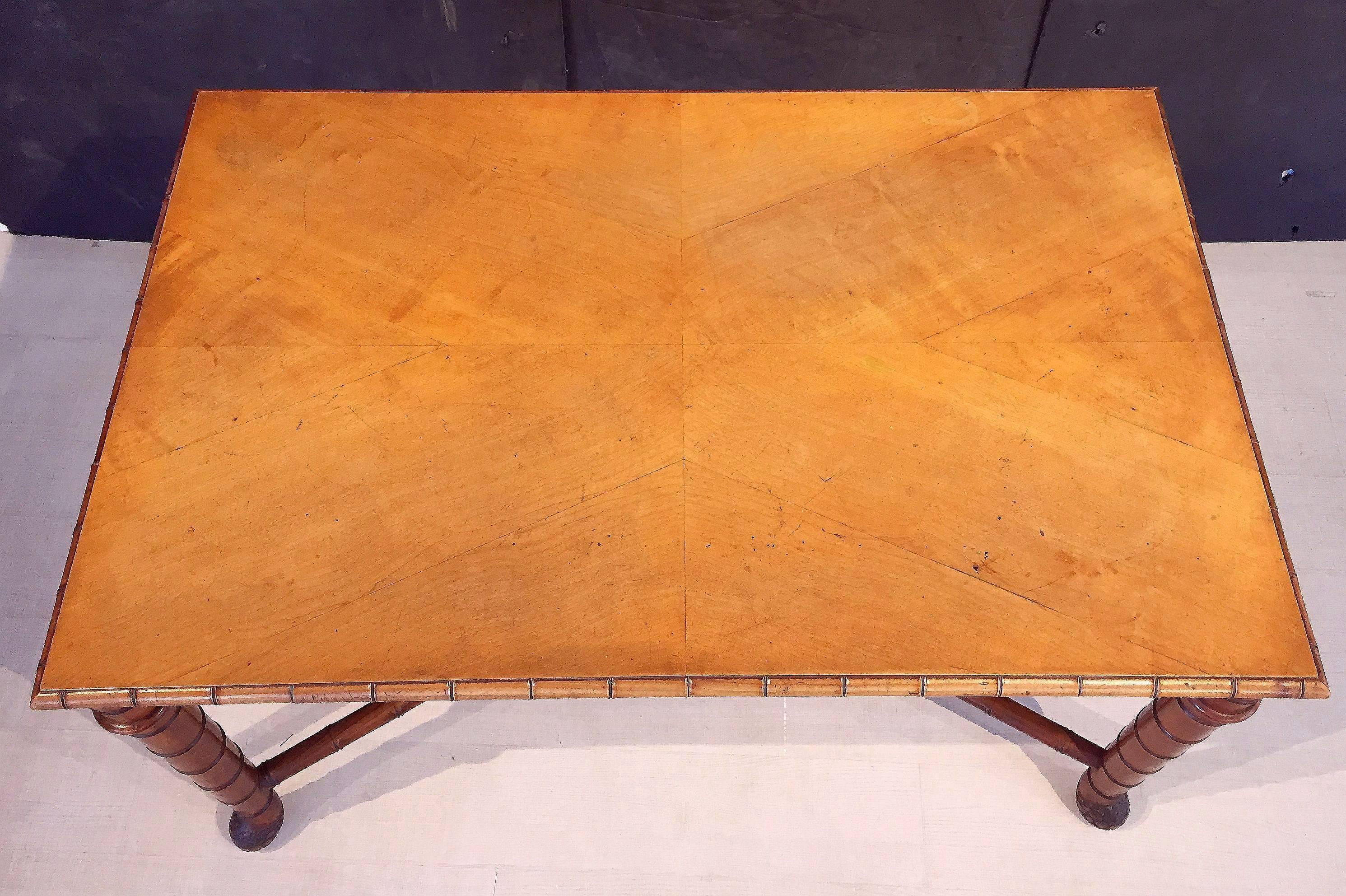 19th Century Large Faux Bamboo Library Table from Italy For Sale