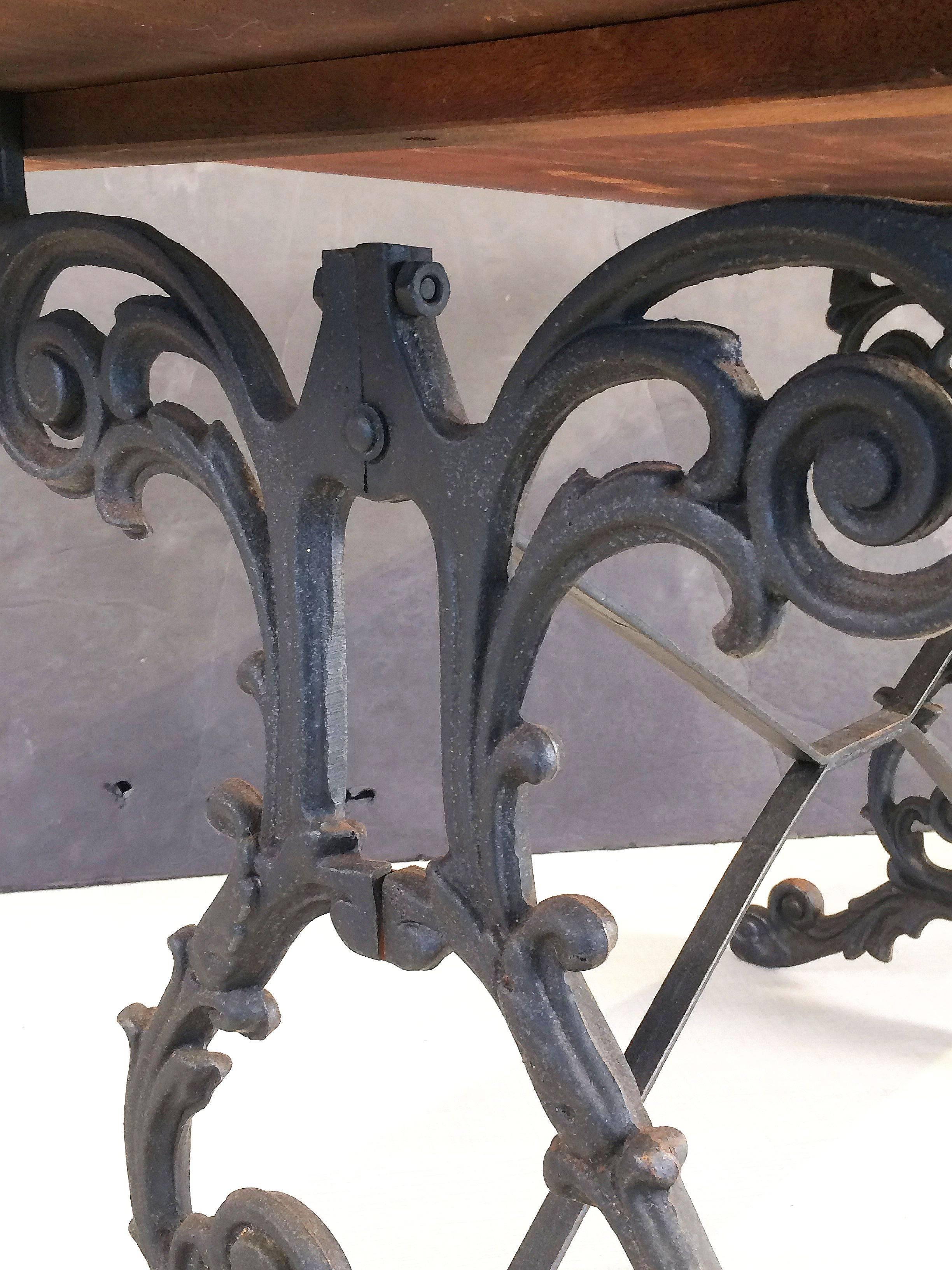 English Bistro or Pub Table of Cast Iron with Wooden Top 3