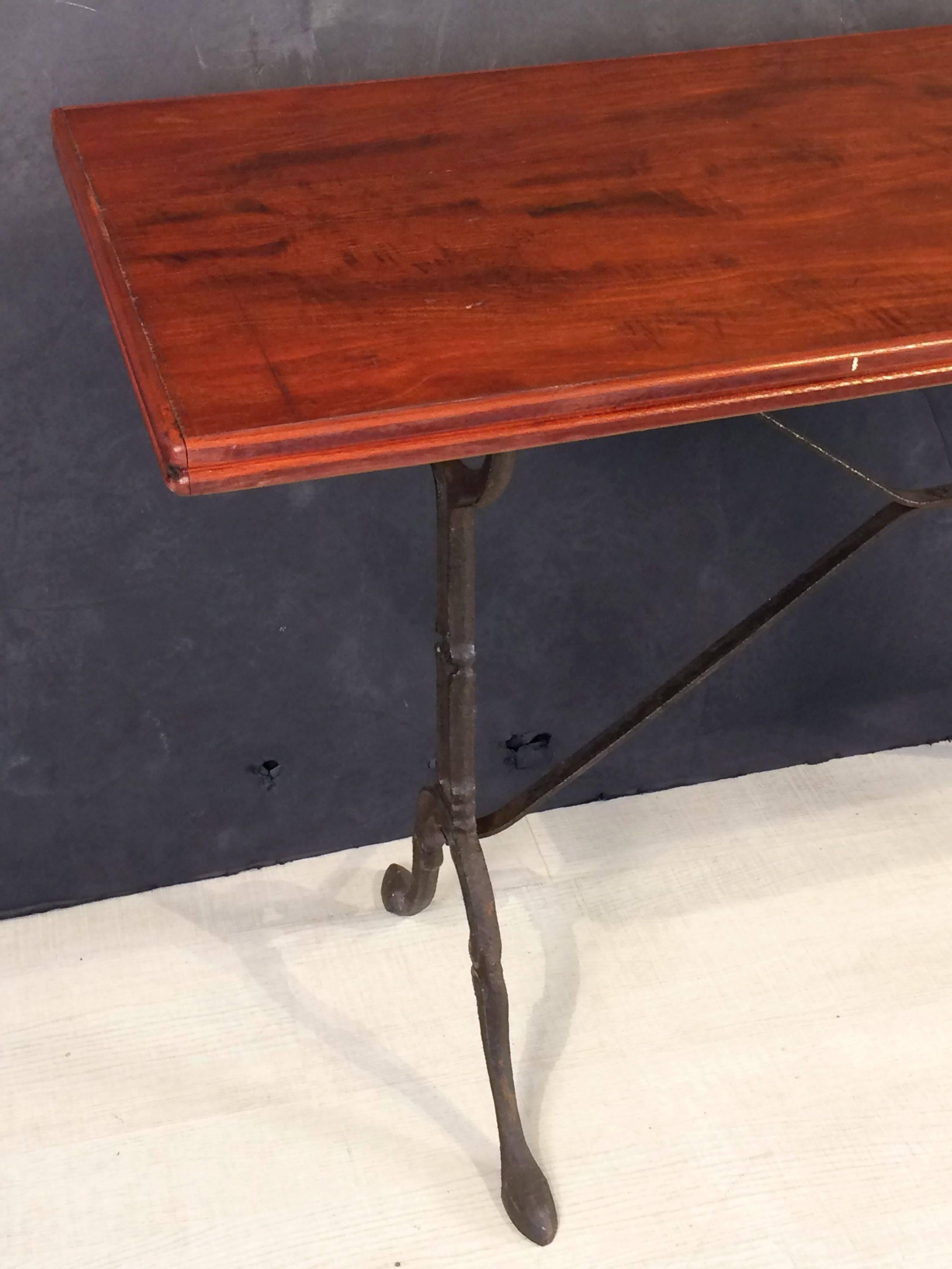 English Bistro or Console Table of Cast Iron with Wooden Top 2