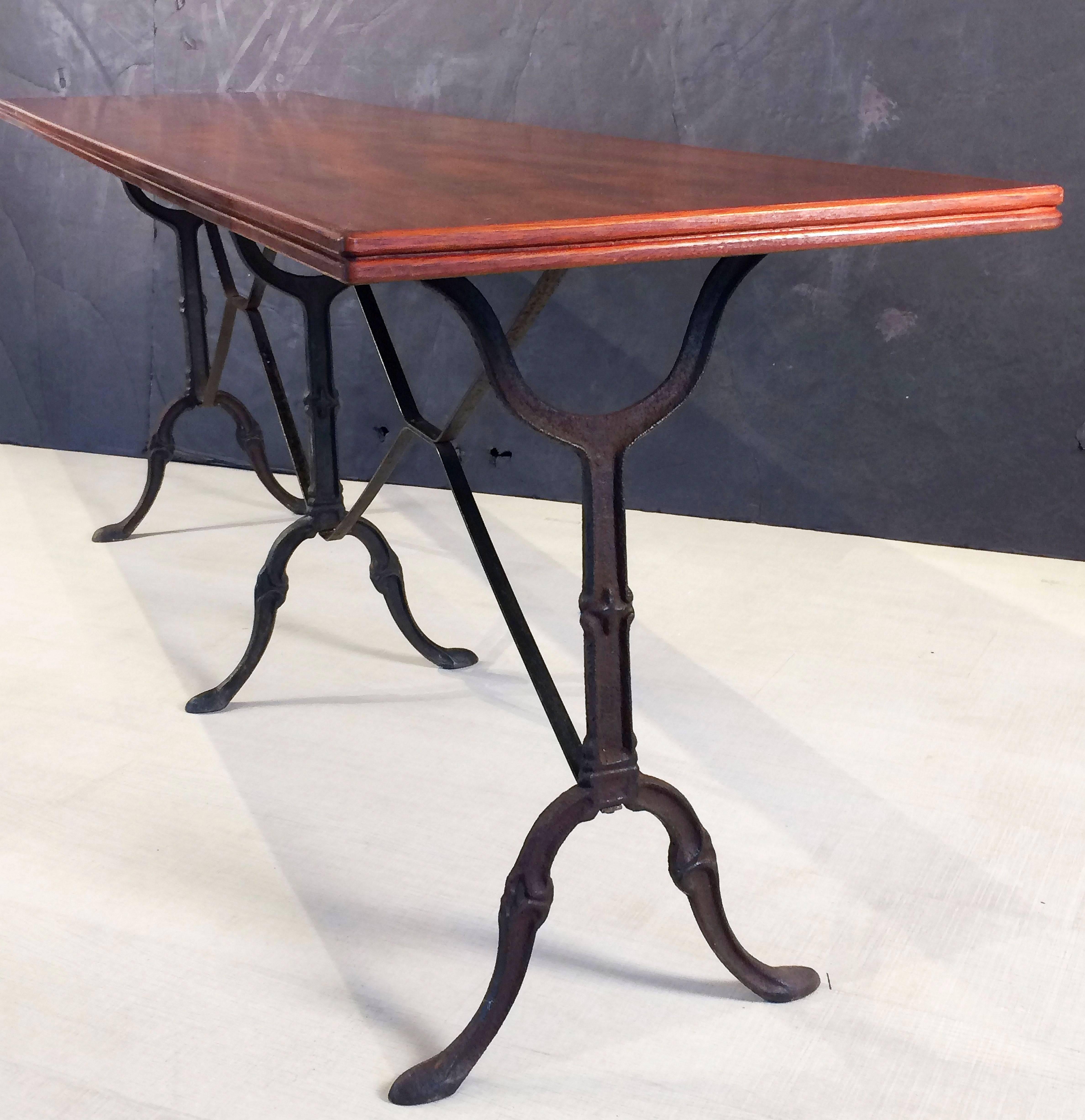 English Bistro or Console Table of Cast Iron with Wooden Top 5