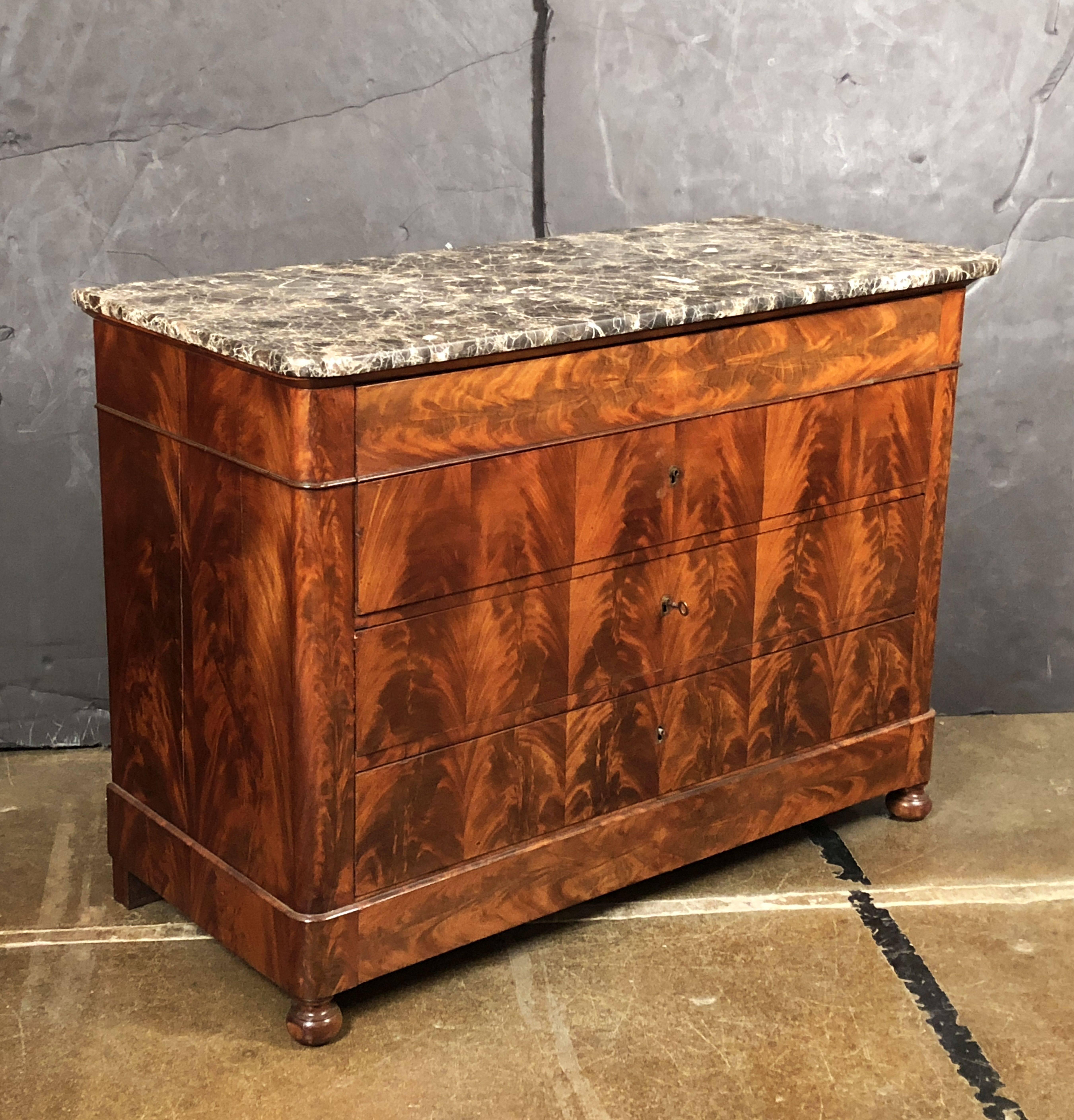 Louis Philippe Chest or Commode of Burr Walnut with Marble Top In Excellent Condition In Austin, TX
