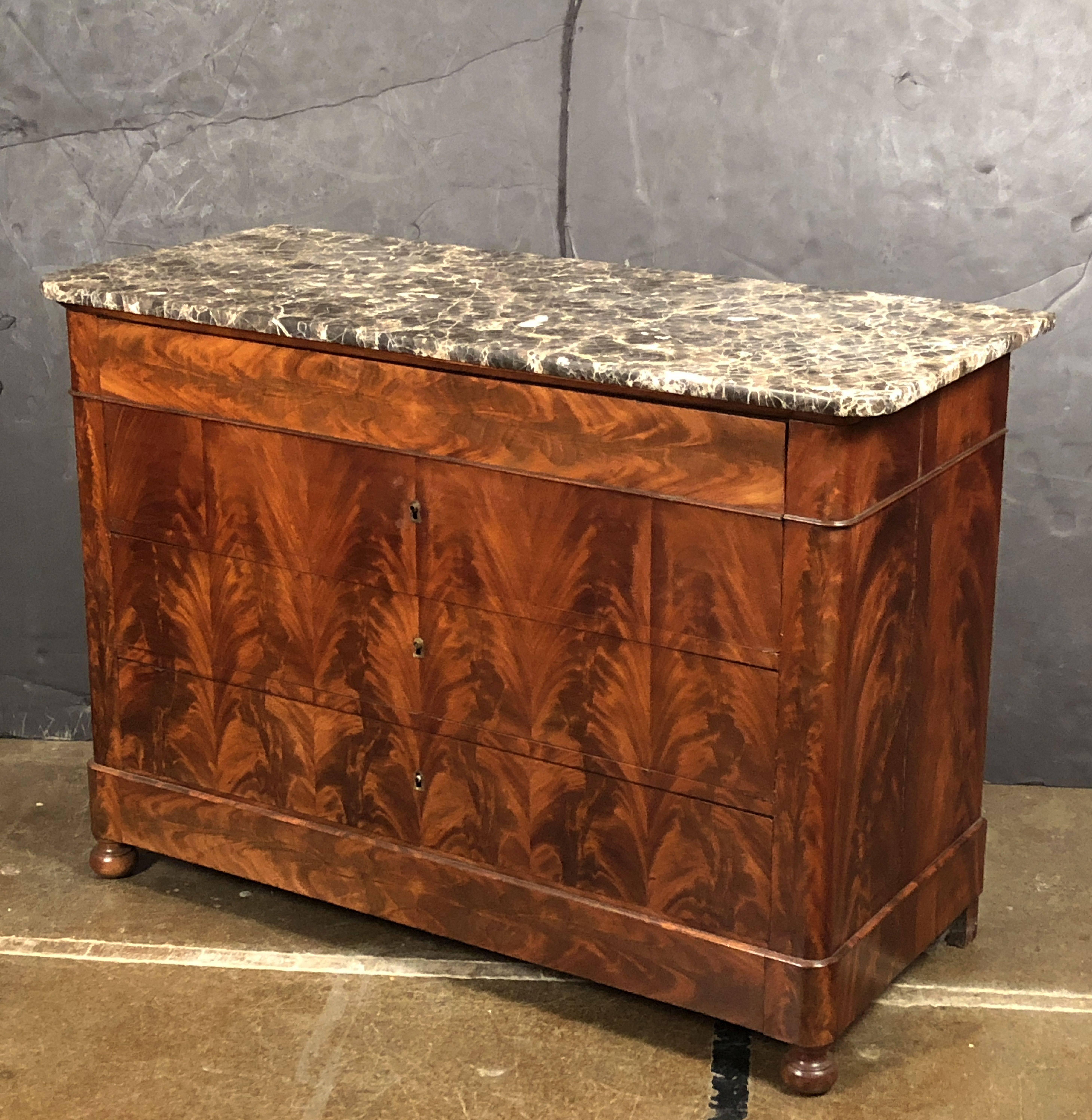 Louis Philippe Chest or Commode of Burr Walnut with Marble Top 1