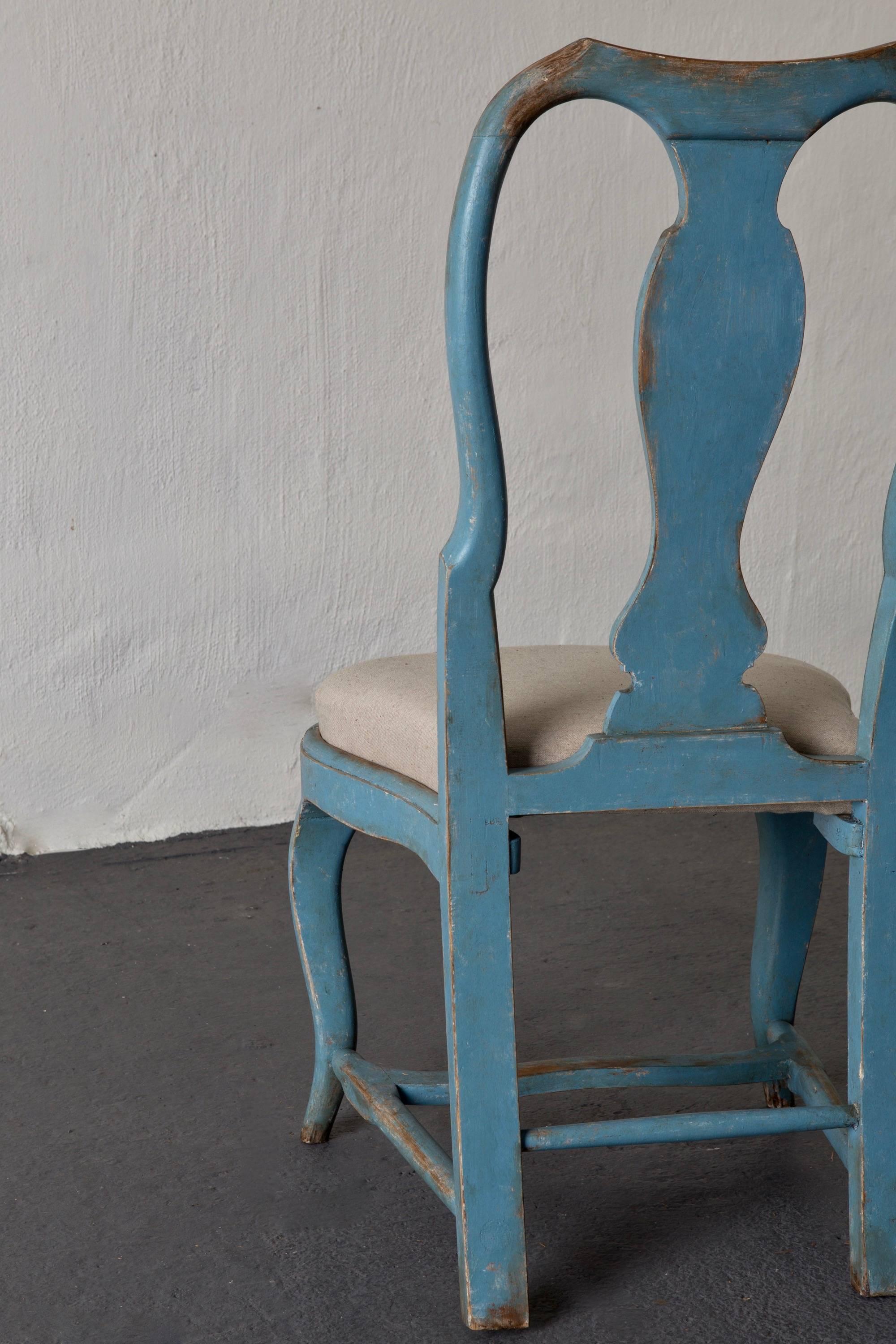 Chairs Dining Swedish Blue Set of Four Rococo, Sweden 3