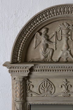 Espejo Sueco Beige Gris Imperio Neoclásico Firmado, Siglo XIX, Suecia