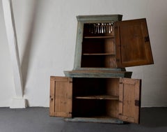 Cabinet Cupboard Corner Swedish Baroque 18th Century Original Paint Green Sweden