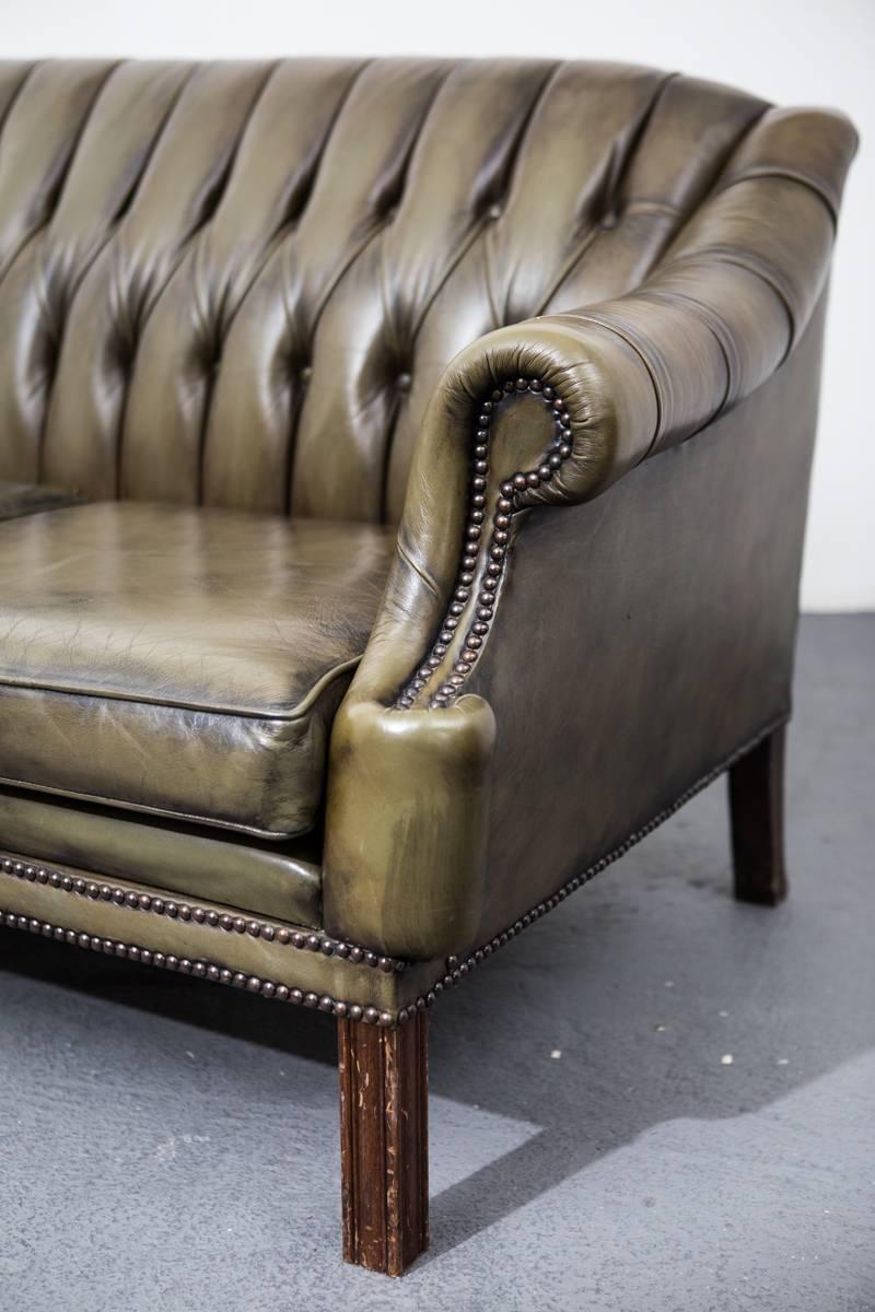 British Green Leather Sofa, England