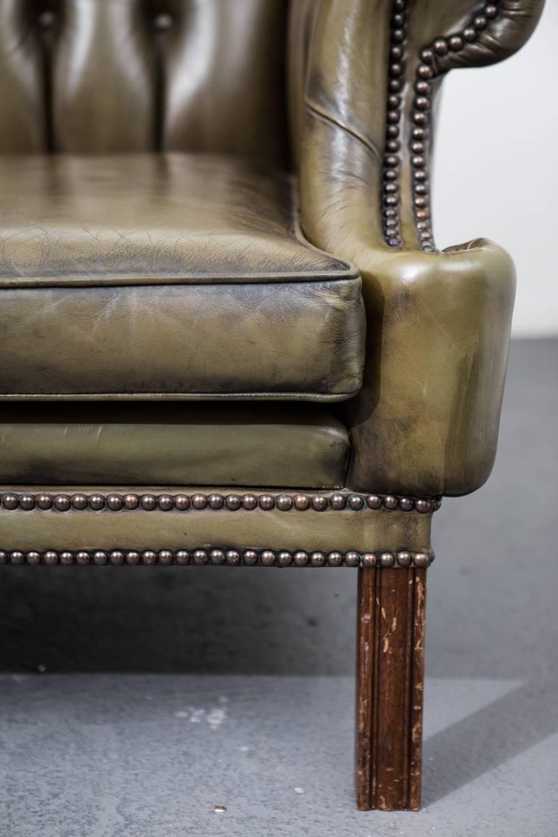 20th Century Green Leather Sofa, England