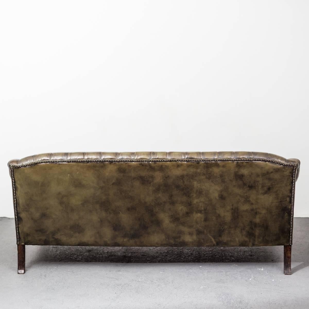 Green Leather Sofa, England 2