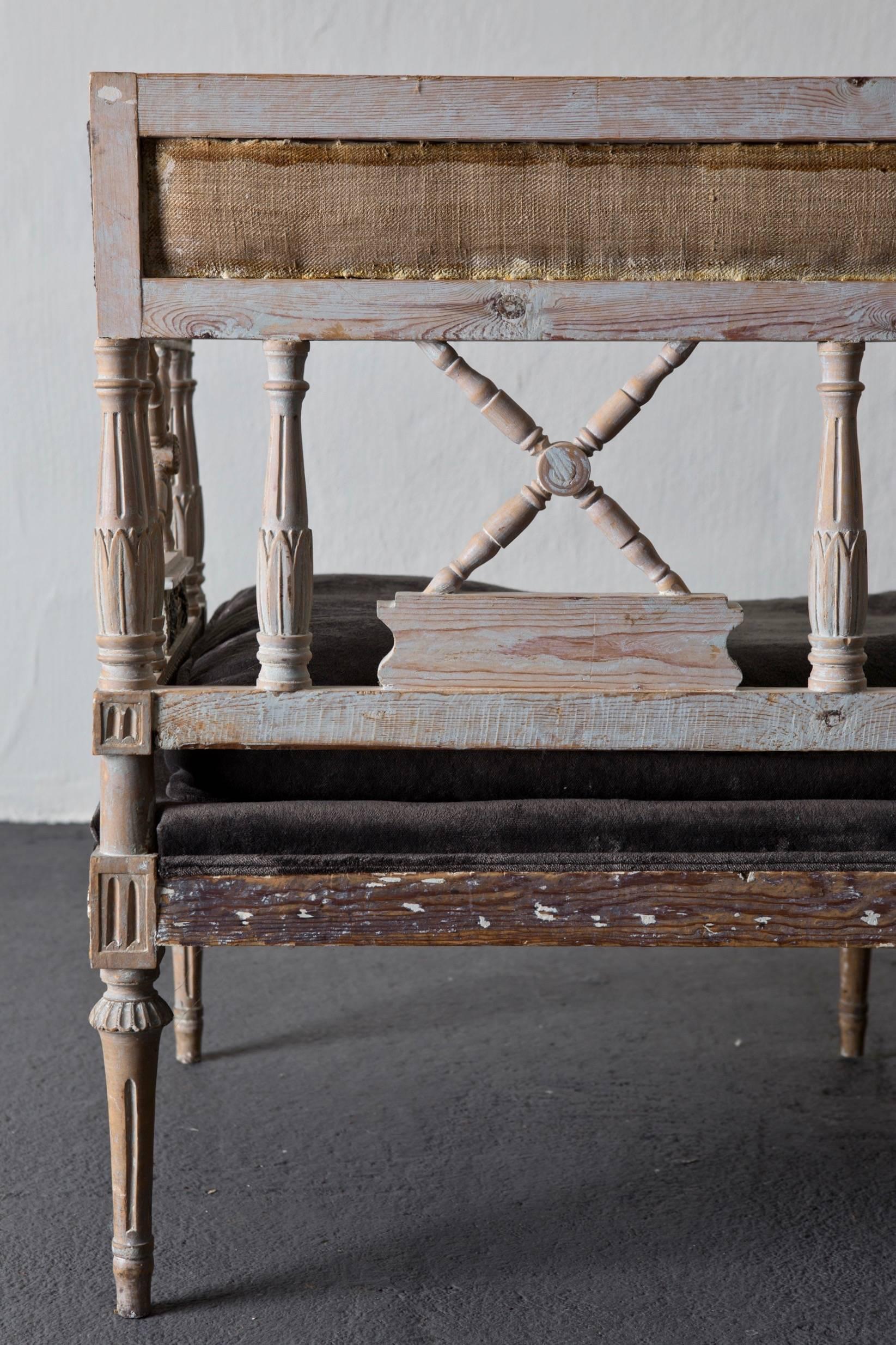 Sofa Bench Long Swedish Neoclassical Original Paint, Early 19th Century, Sweden 6