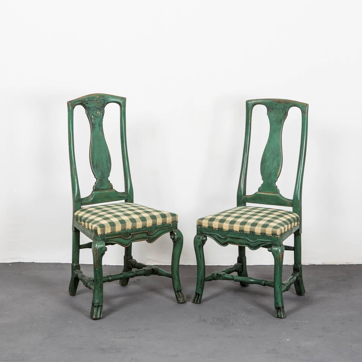 Wood Pair of Swedish Baroque Side Chairs