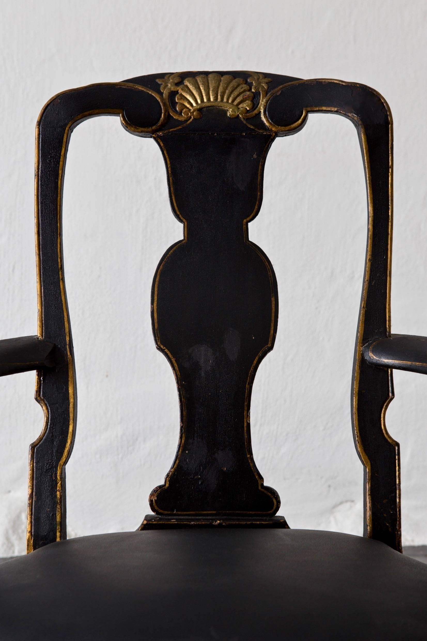 Armchairs Assembled Pair Swedish Rococo, 18th Century Period Black Sweden 1