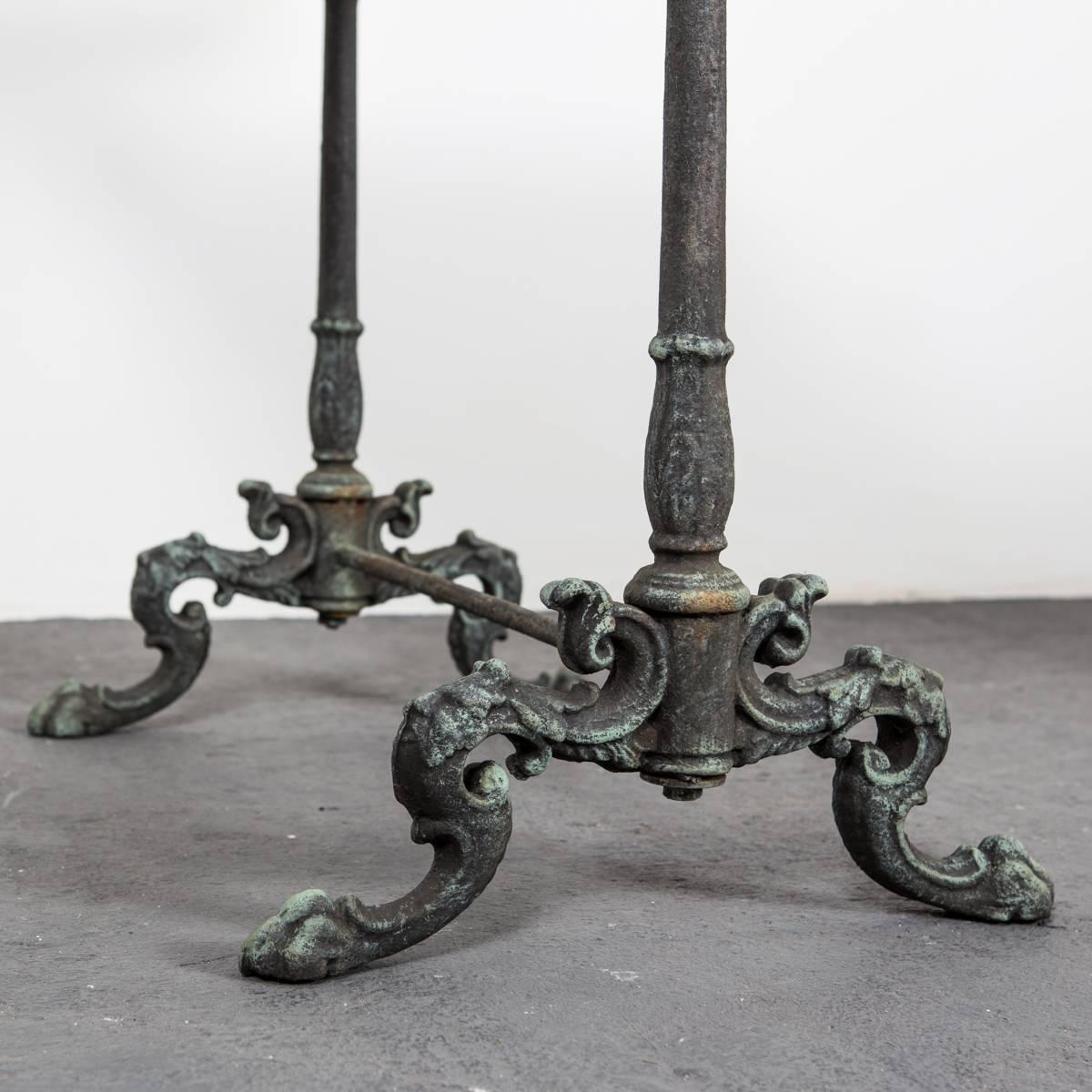 European Pair of Cast Iron Side Tables with Faux Stone Tops