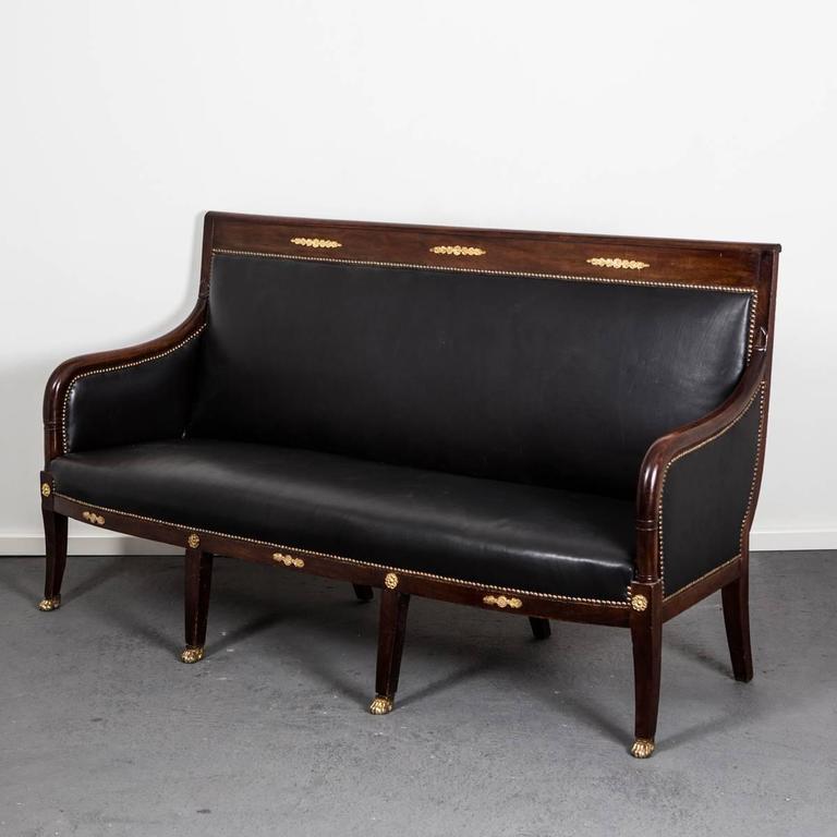 Sofa Bench French Empire Period 17901810 Mahogany Black Leather France For Sale at 1stDibs