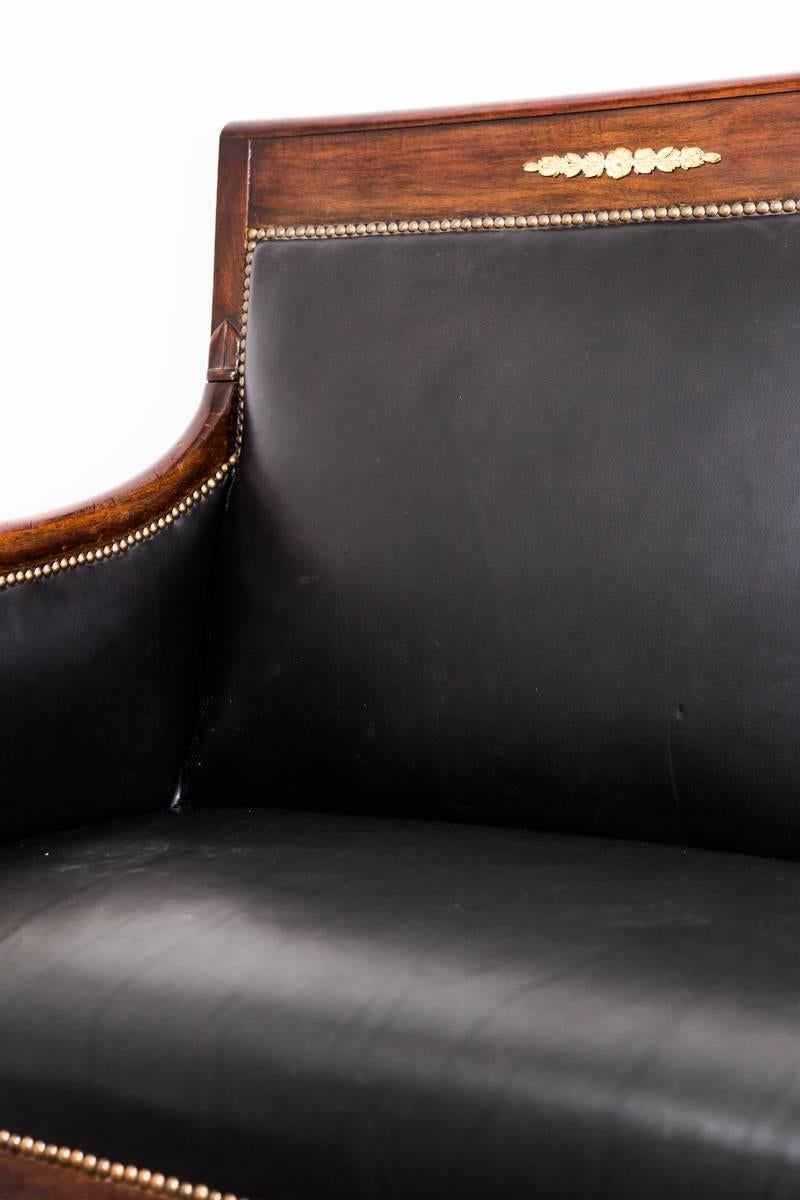 Sofa Bench French Empire Period 1790-1810 Mahogany Black Leather France 1