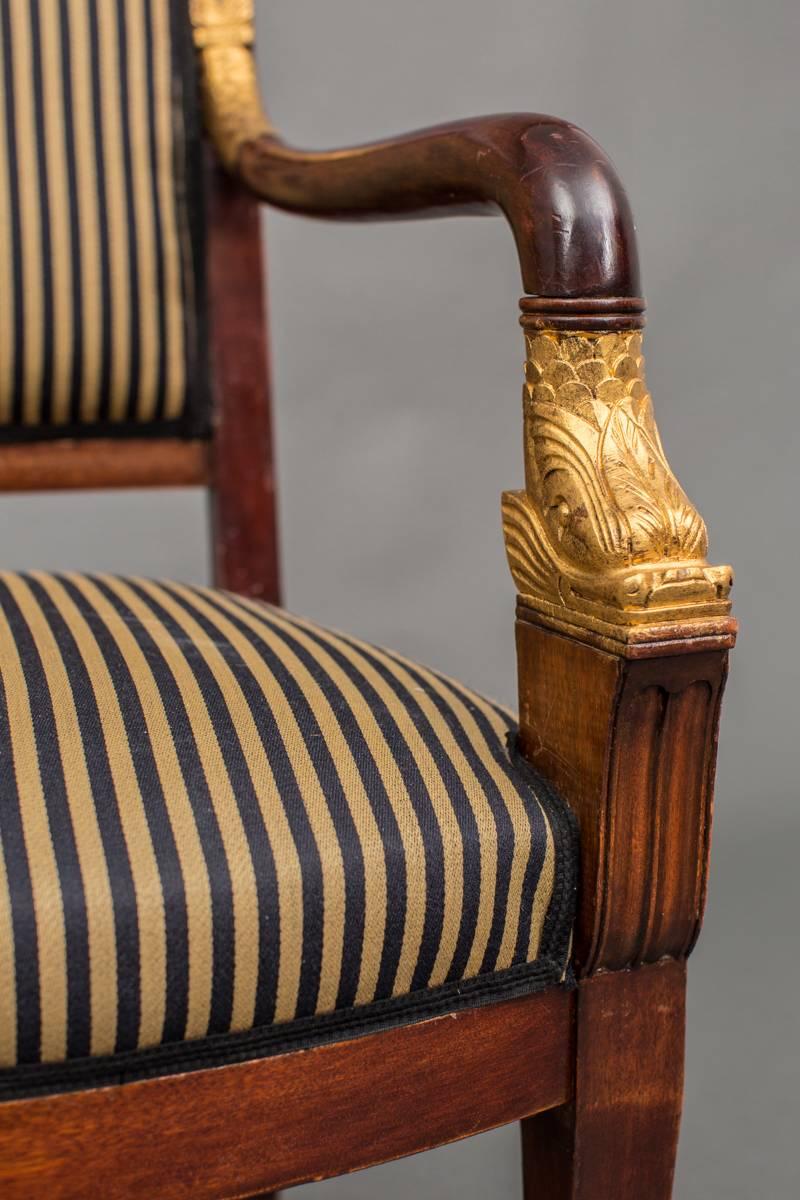 Armchair French 19th Century Mahogany Gilded Details Empire Style France In Good Condition In New York, NY