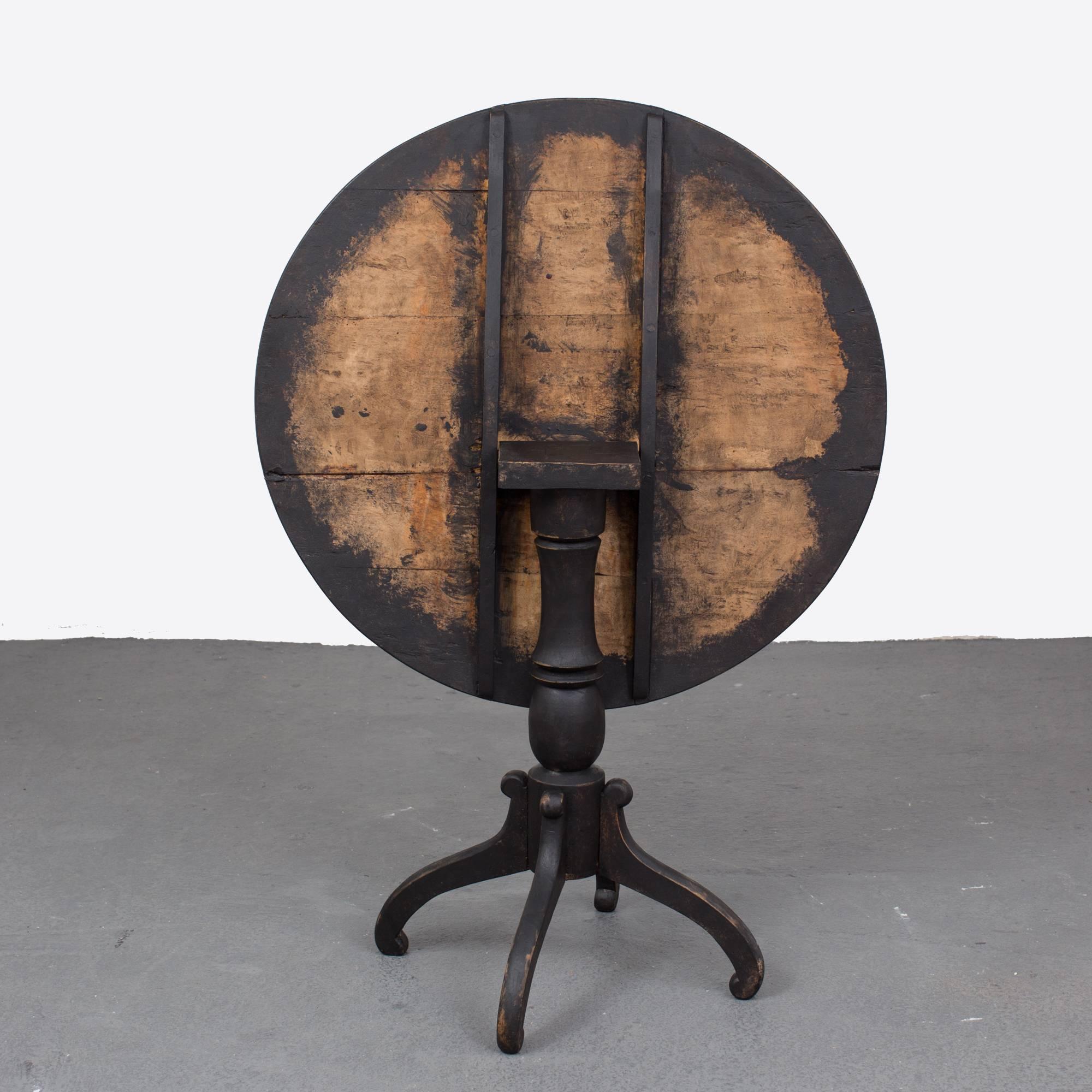 Folk Art Table Side Swedish Round Black 1880s, Sweden