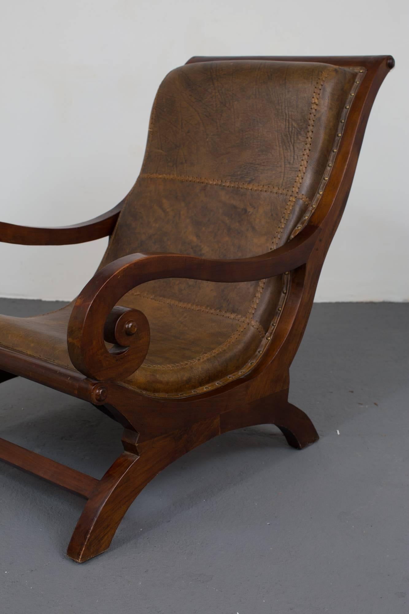 Leather Chair with Foot Stool Swedish 20th Century Sweden For Sale