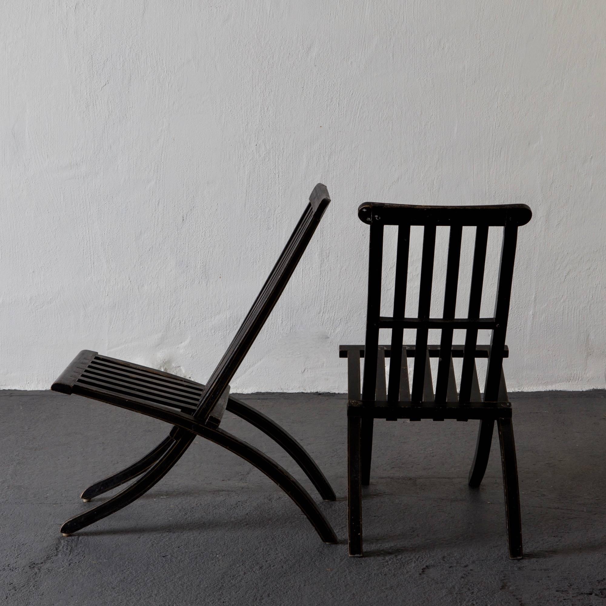 Wood Black Swedish Chairs, Late 19th Century, Sweden