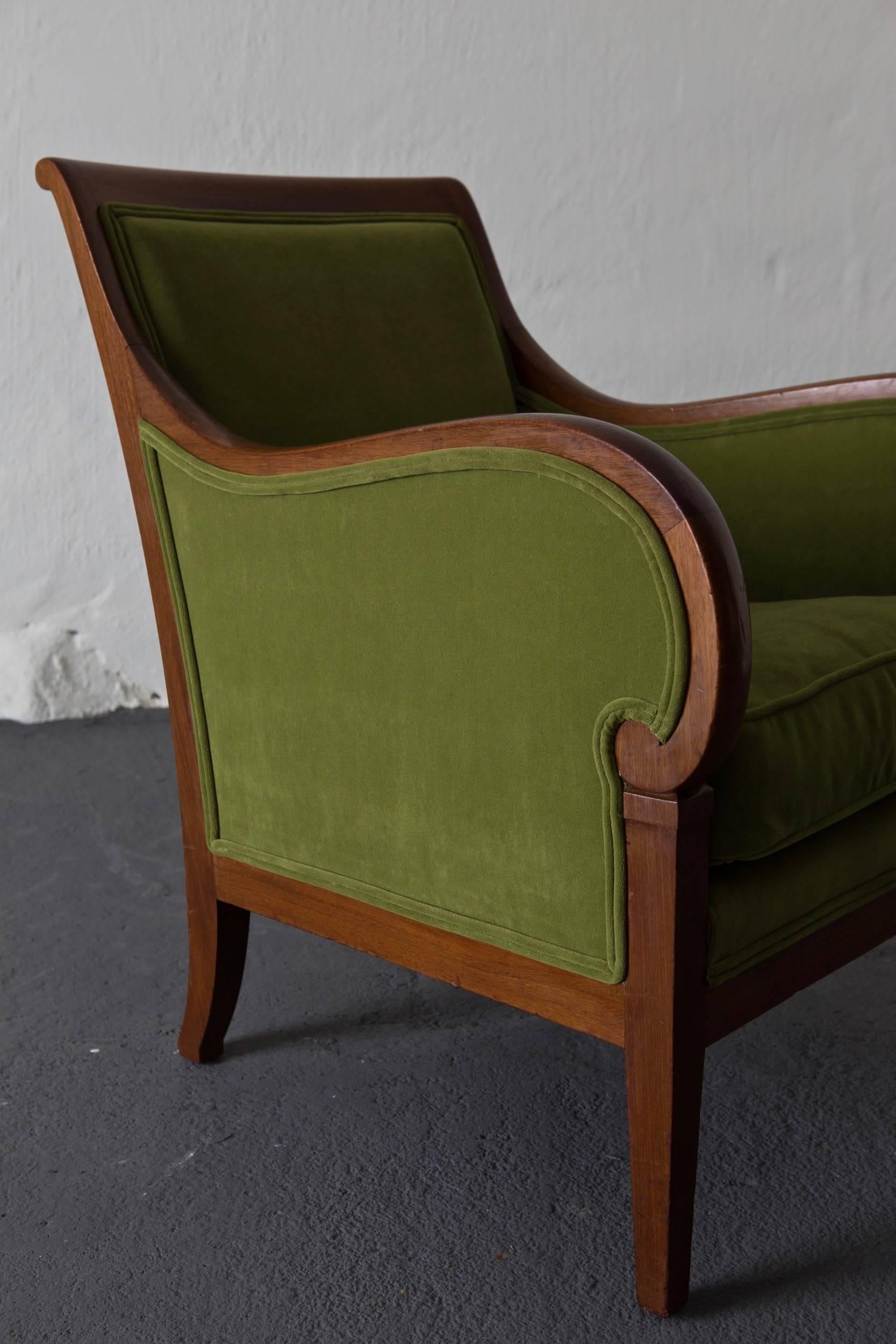 Early 20th Century Chairs Pair Swedish 20th Lounge Chairs Century Mahogany Green Velvet Sweden