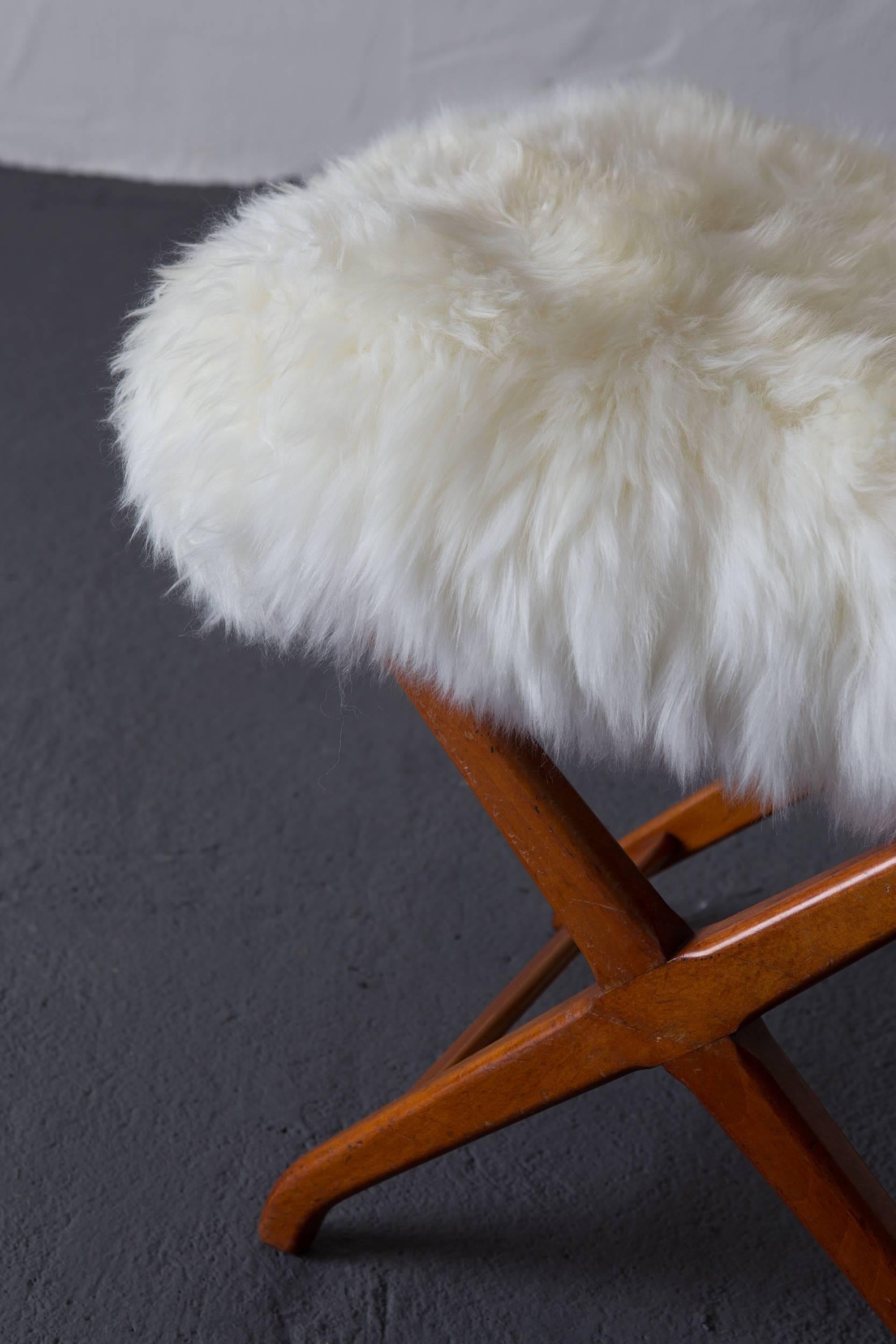 Stool Sheep Skin Swedish 20th Century Sweden In Good Condition In New York, NY