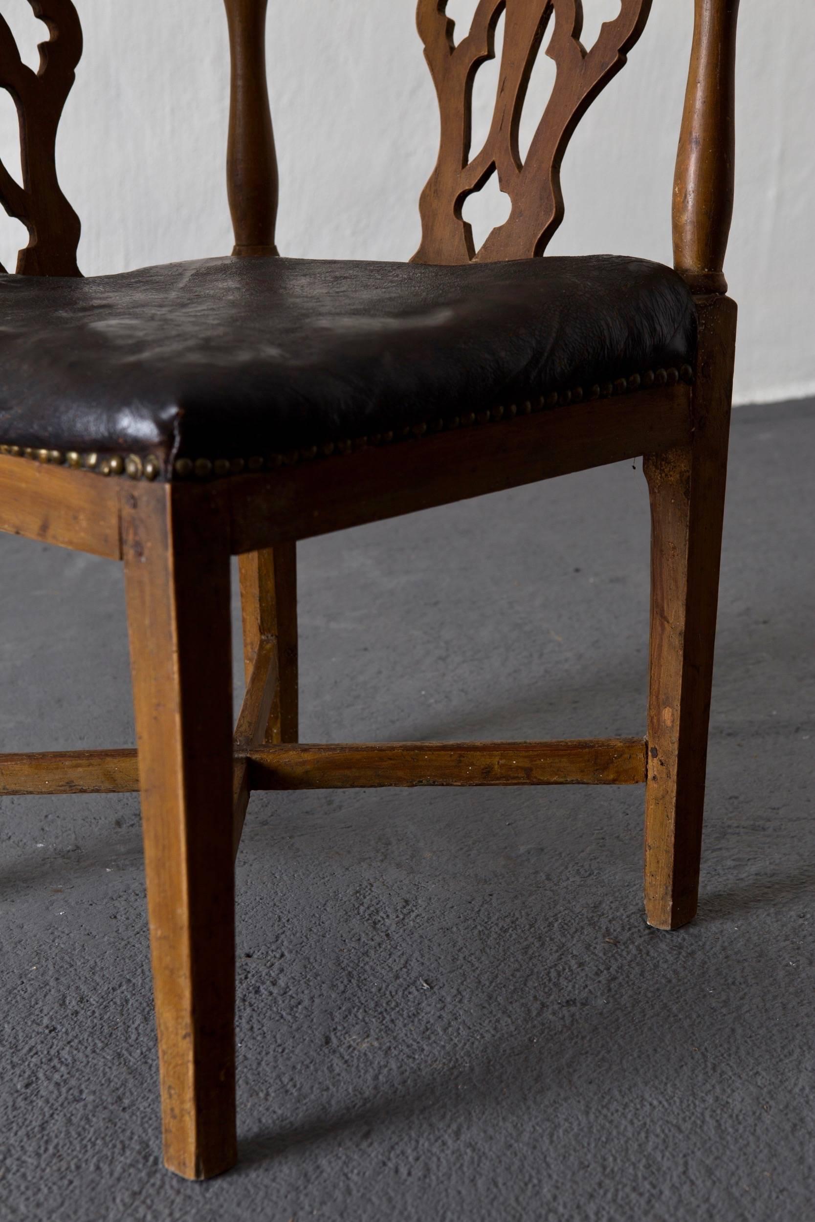 Chair Corner Swedish Leather Rustic Sweden In Good Condition For Sale In New York, NY