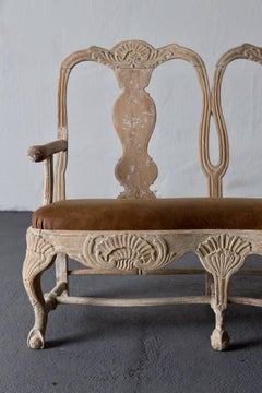Sofa Bench Swedish Rococo Original Light Paint 1750-1775, Sweden