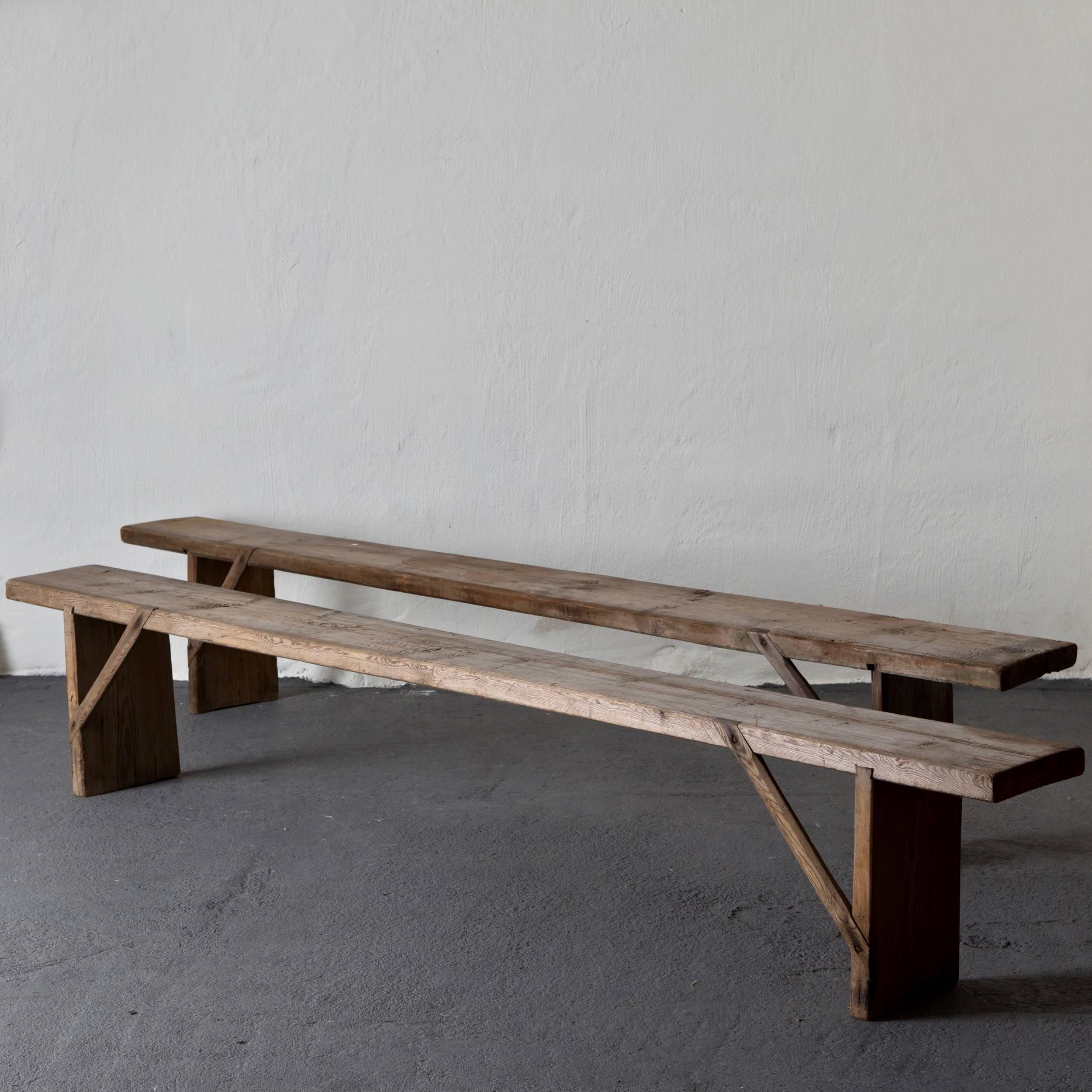 Pair of benches made during the 19th century in Sweden. Pine.