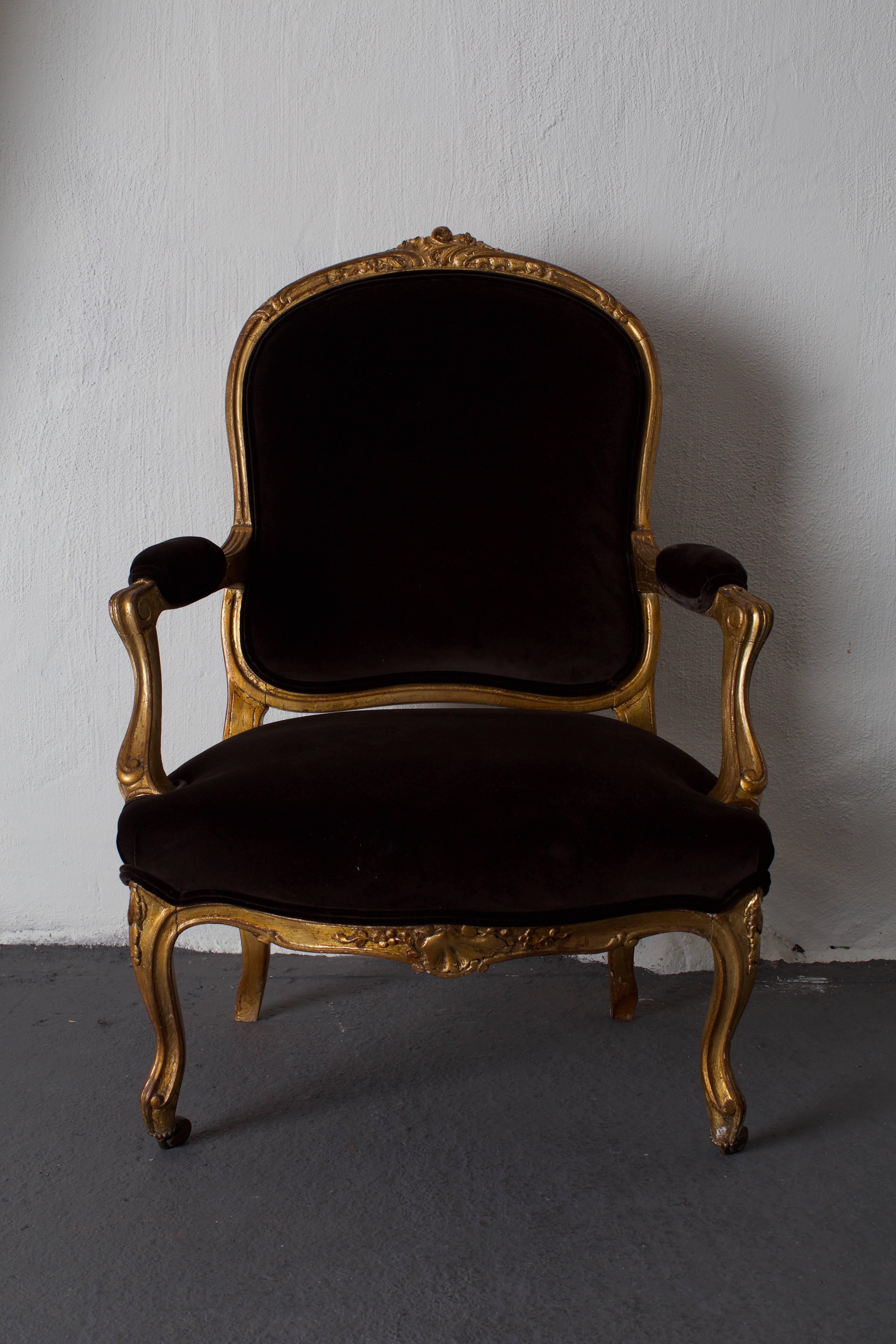 XIXe siècle Fauteuil français en bois doré de style rococo, France en vente