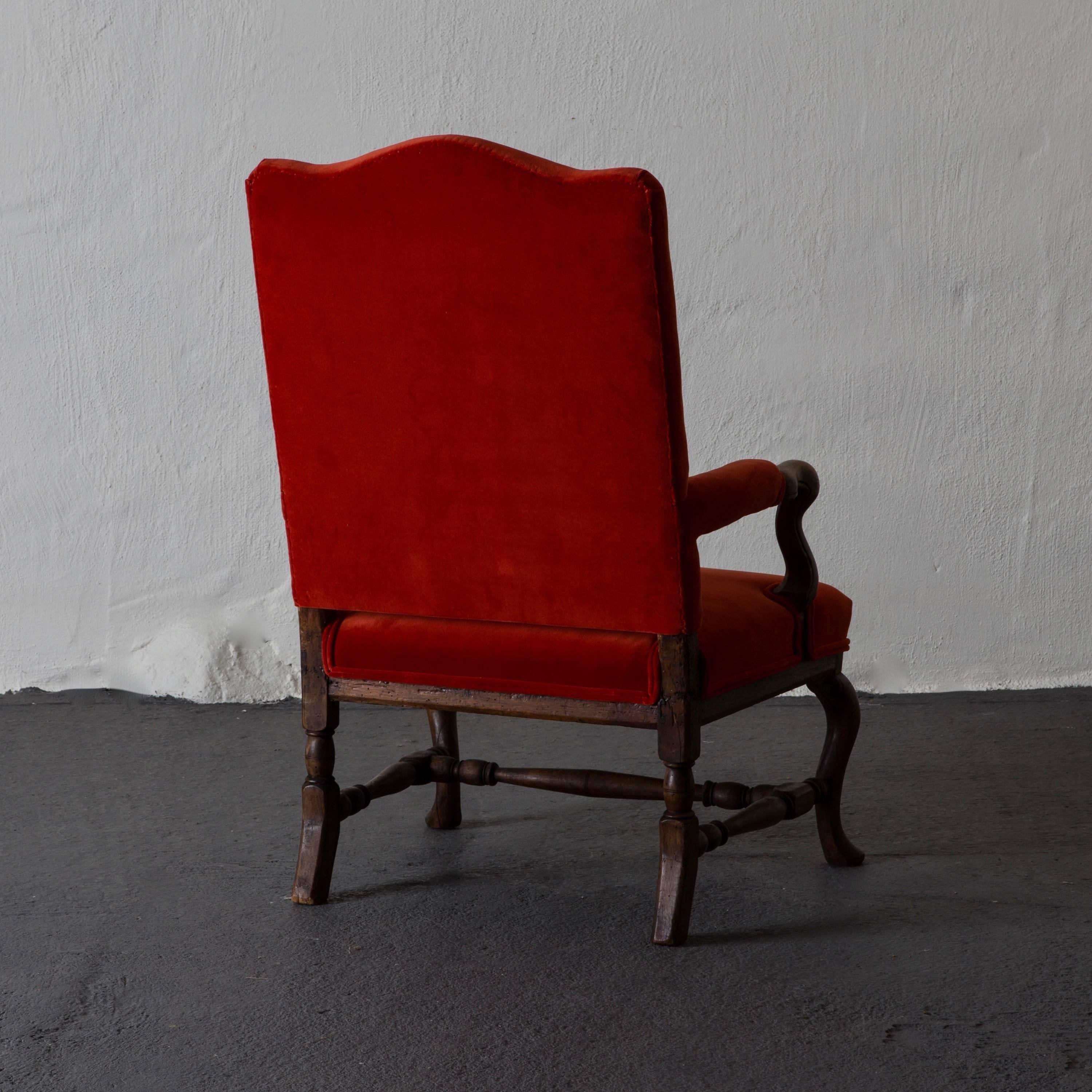 Armchair Swedish Baroque 18th Century Red Sweden In Good Condition In New York, NY