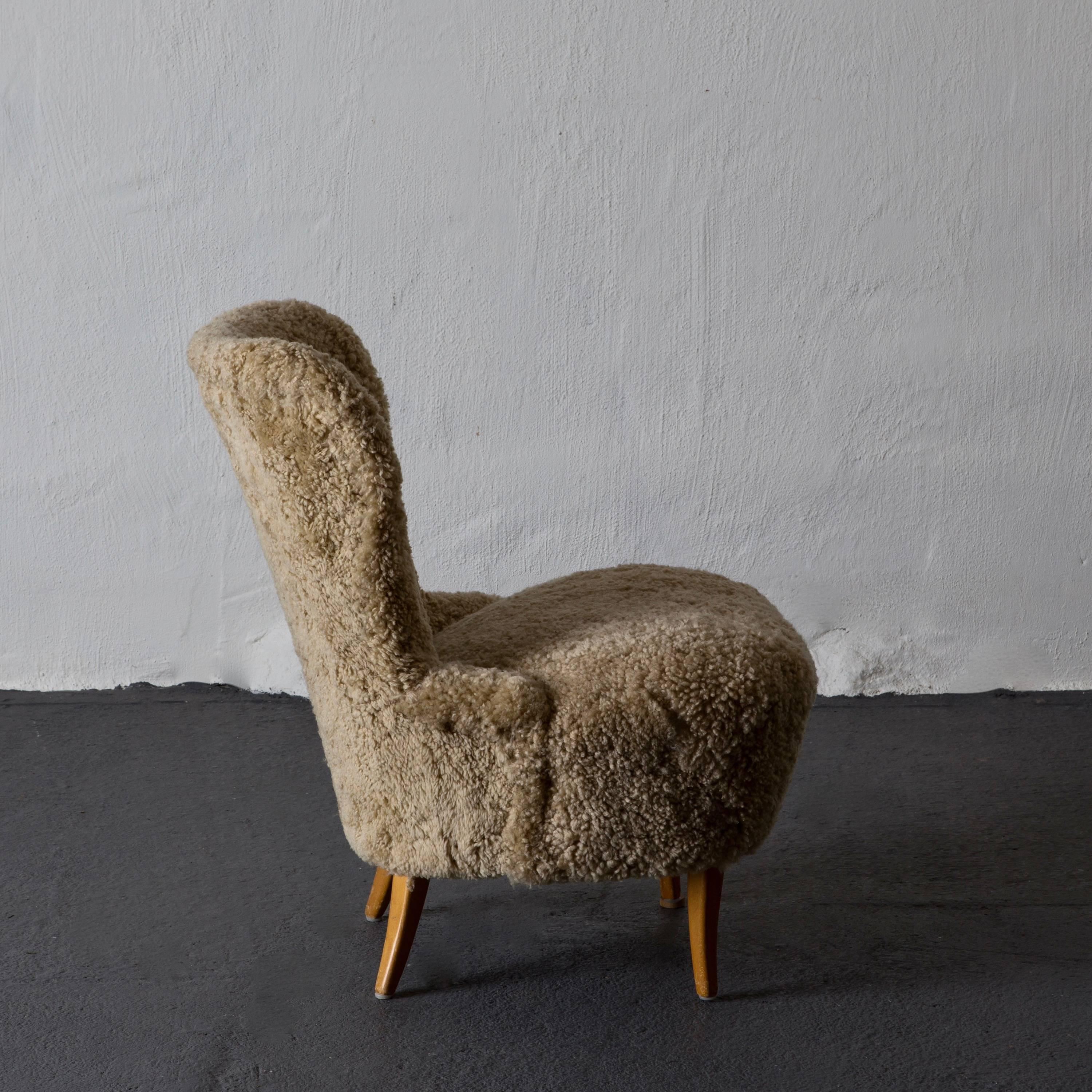 Chair Swedish Sheepskin, 1950s, Sweden In Good Condition In New York, NY