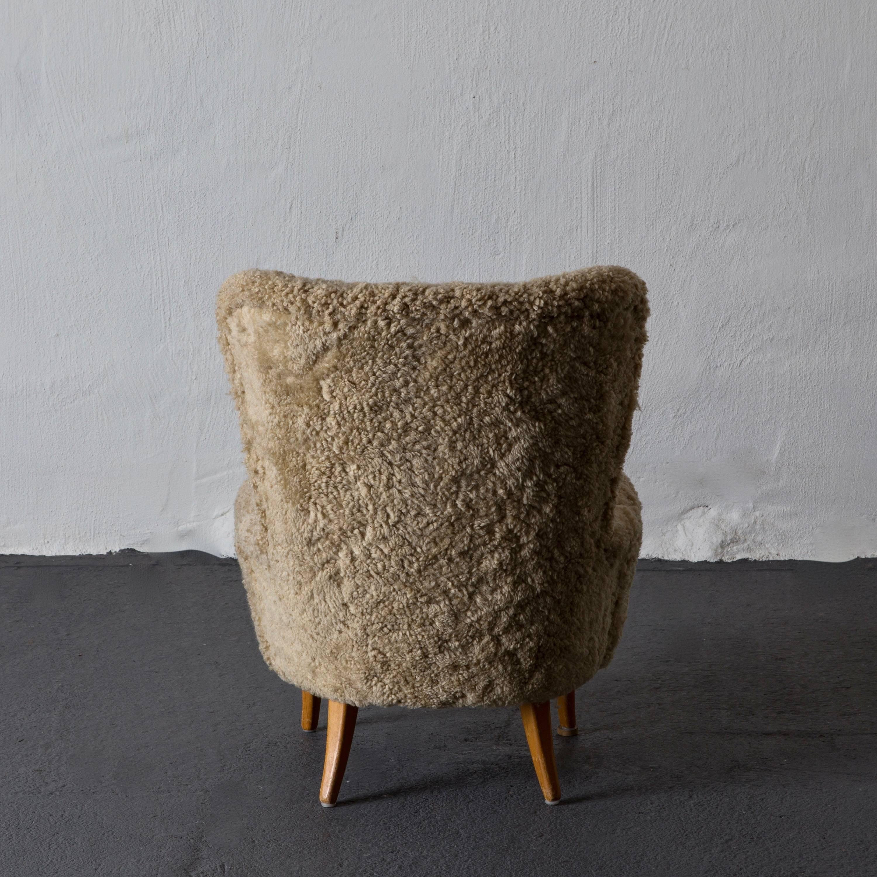 Modern Chair Swedish Sheepskin, 1950s, Sweden