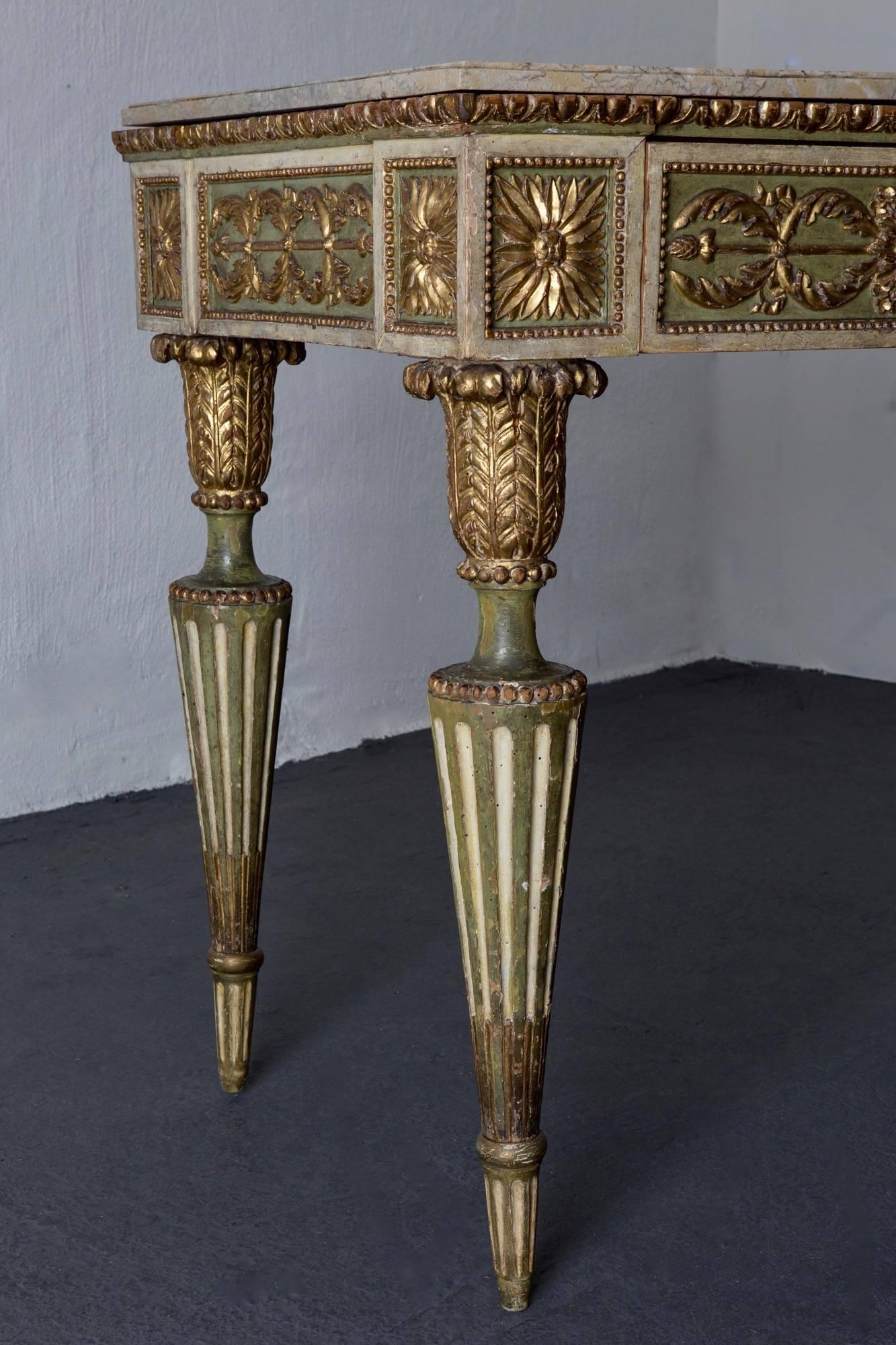 Console Table Italian Large Neoclassical Green Gilded 18th Century, Italy For Sale 3
