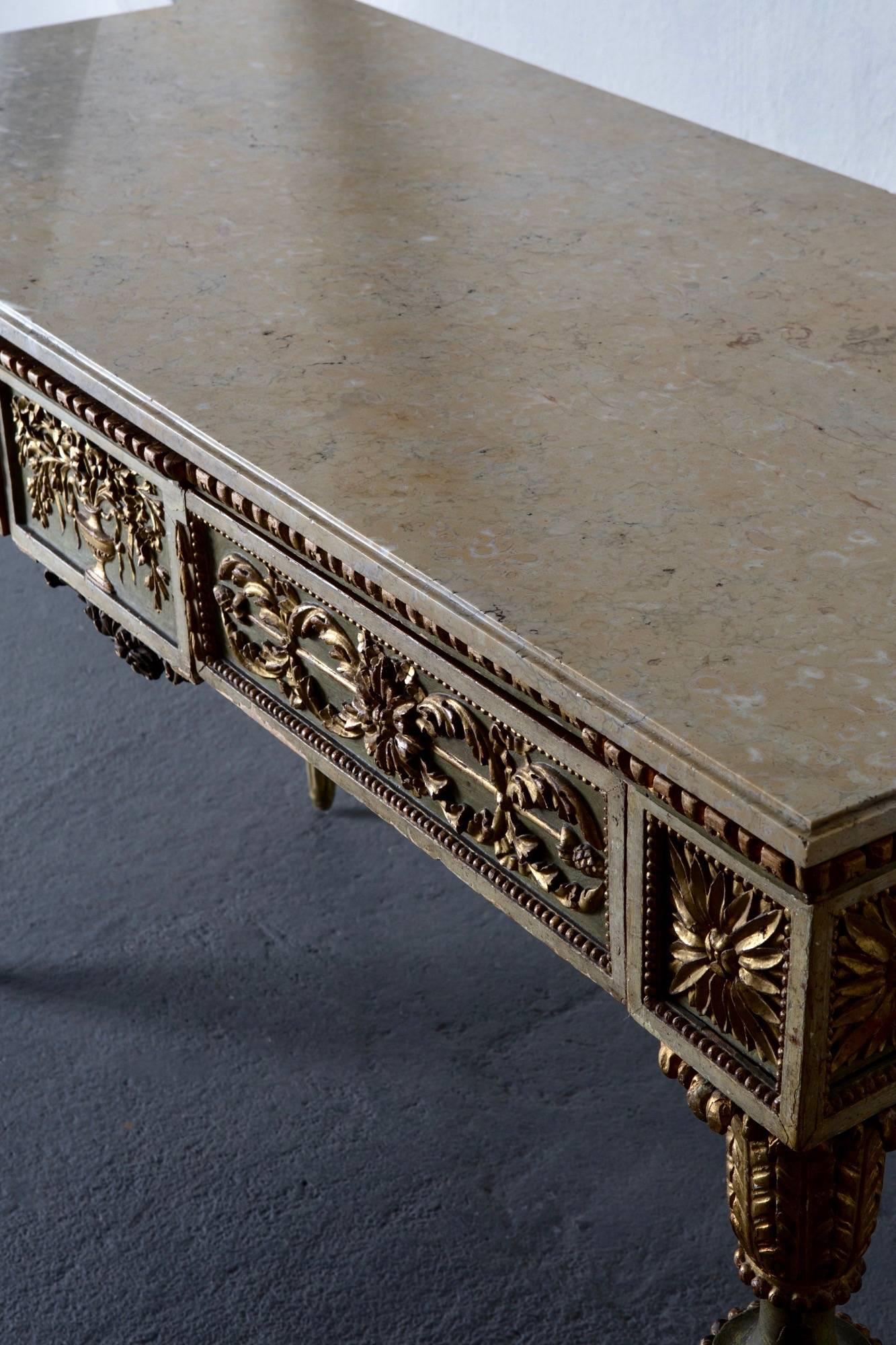 Console Table Italian Large Neoclassical Green Gilded 18th Century, Italy For Sale 2