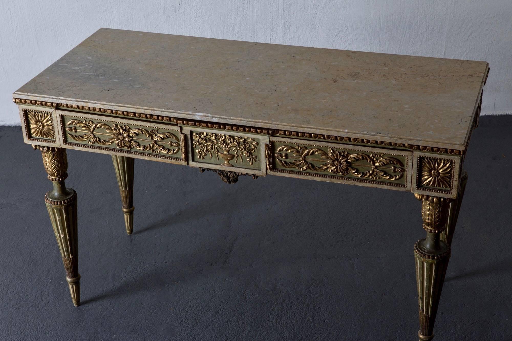 Console Table Italian Large Neoclassical Green Gilded 18th Century, Italy For Sale 1