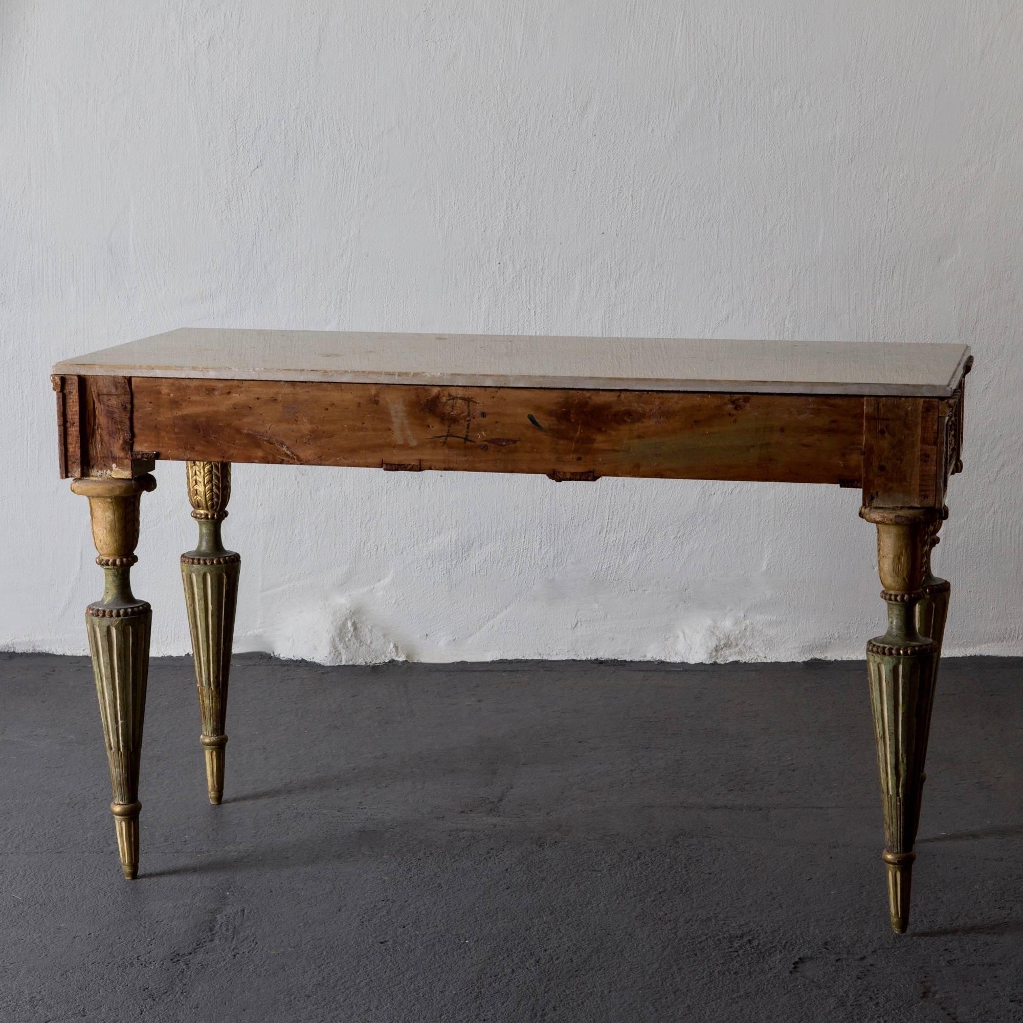 Console Table Italian Large Neoclassical Green Gilded 18th Century, Italy For Sale 5