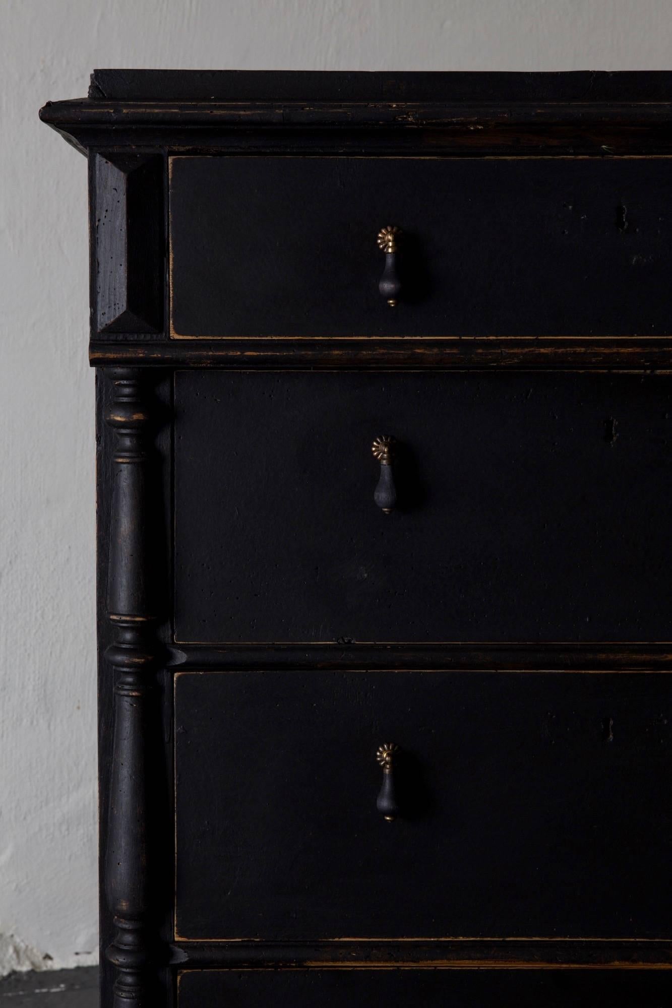 Neoclassical Chest of Drawers Tall Swedish Black, 19th Century, Sweden